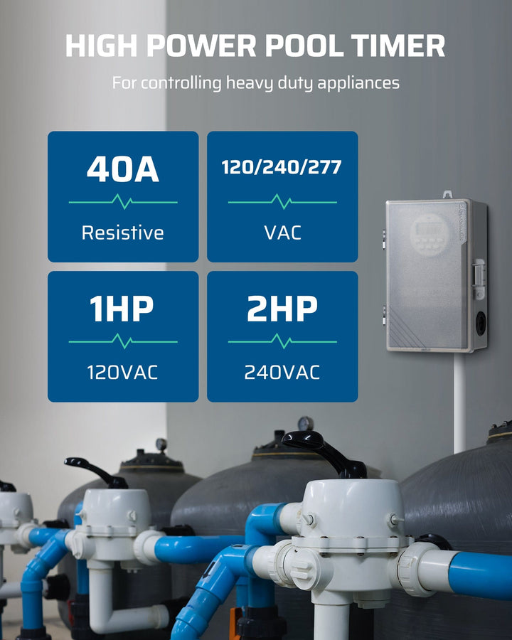 DEWENWILS Pool Pump Timer, Outdoor Digital Timer Box, 2HP 40A 120-277 ...