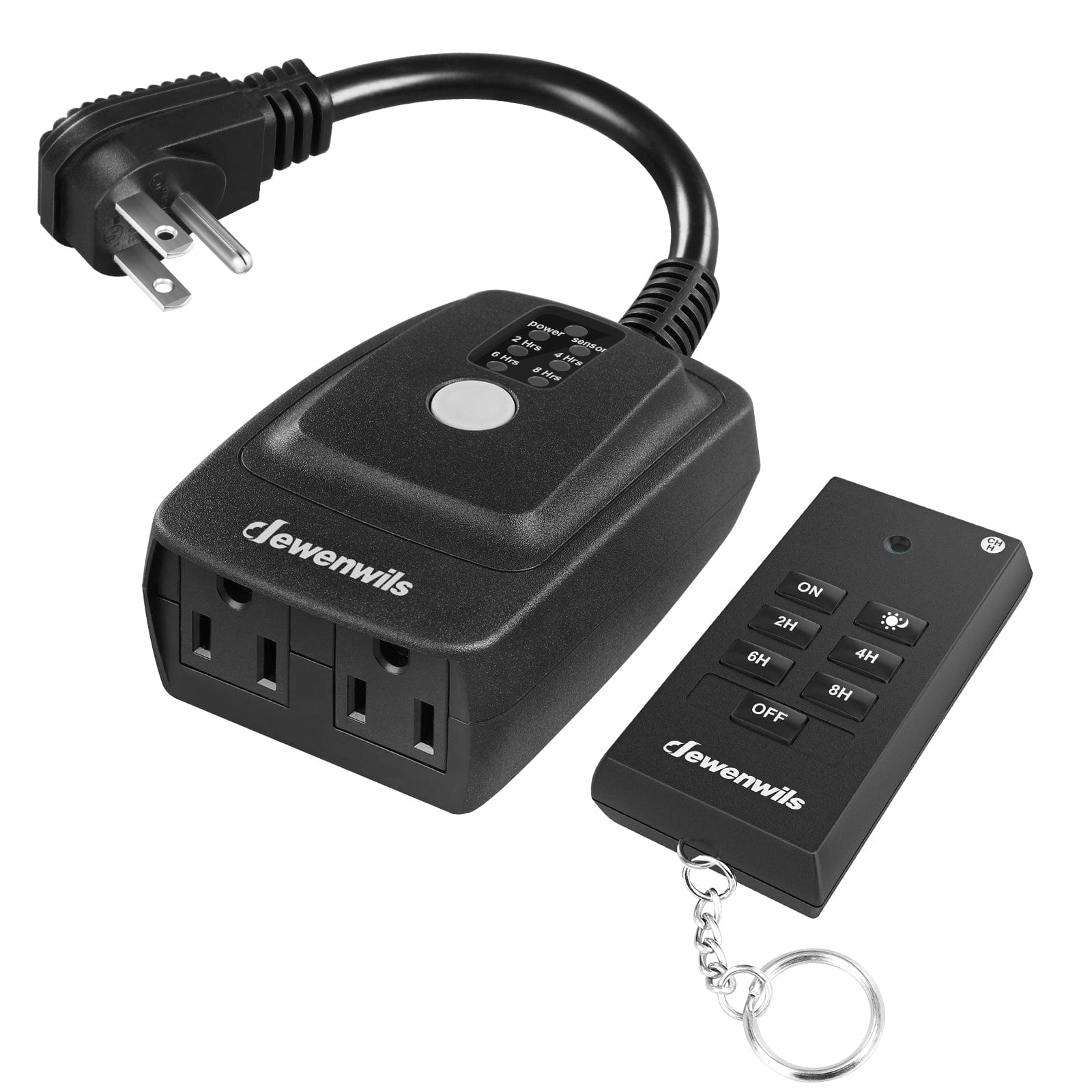 DEWENWILS Waterproof Light Sensor Timer with 2 Grounded Outlets, Plug in Timer with 100 ft Range Remote Control-F1SHODT12B2
