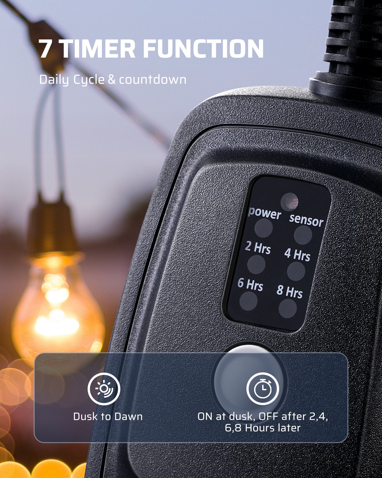 DEWENWILS Waterproof Light Sensor Timer with 2 Grounded Outlets, Plug in Timer with 100 ft Range Remote Control-F1SHODT12B2