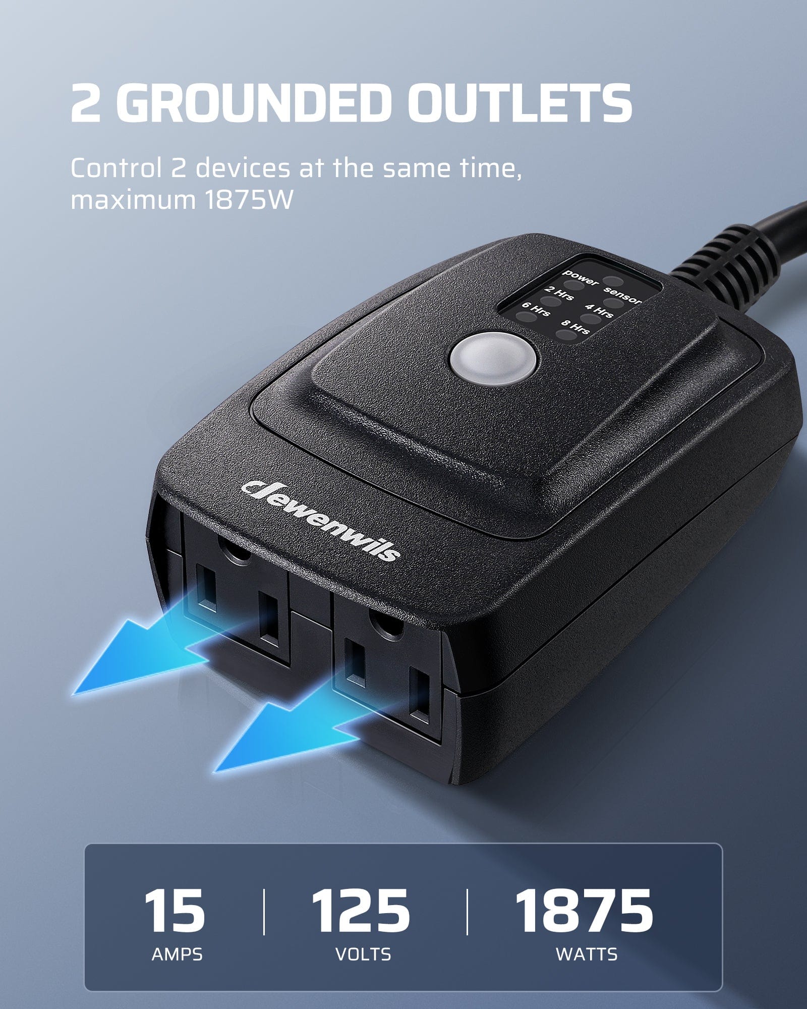 DEWENWILS Waterproof Light Sensor Timer with 2 Grounded Outlets, Plug in Timer with 100 ft Range Remote Control-F1SHODT12B2