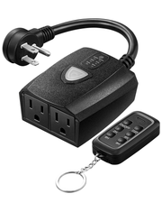 DEWENWILS Waterproof Outdoor Light Timer, 15A 1/2HP Outlet Timer Outdoor with 2 Grounded Outlets, 100FT Remote Control, Outdoor Timer for Lamps, Decorations, Pump, Sprinkler, Fountain-HODT12G