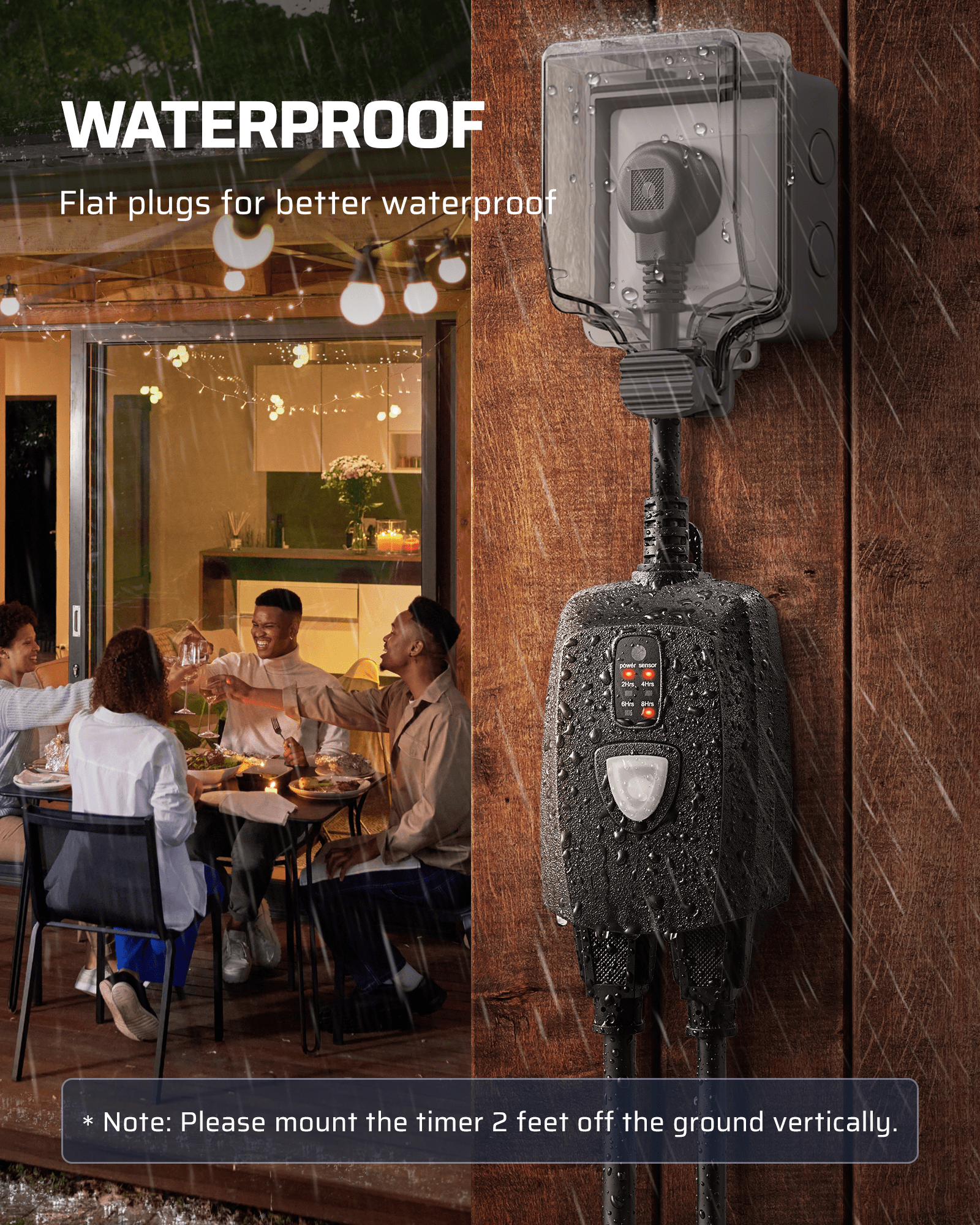 DEWENWILS Waterproof Outdoor Light Timer, 15A 1/2HP Outlet Timer Outdoor with 2 Grounded Outlets, 100FT Remote Control, Outdoor Timer for Lamps, Decorations, Pump, Sprinkler, Fountain-HODT12G