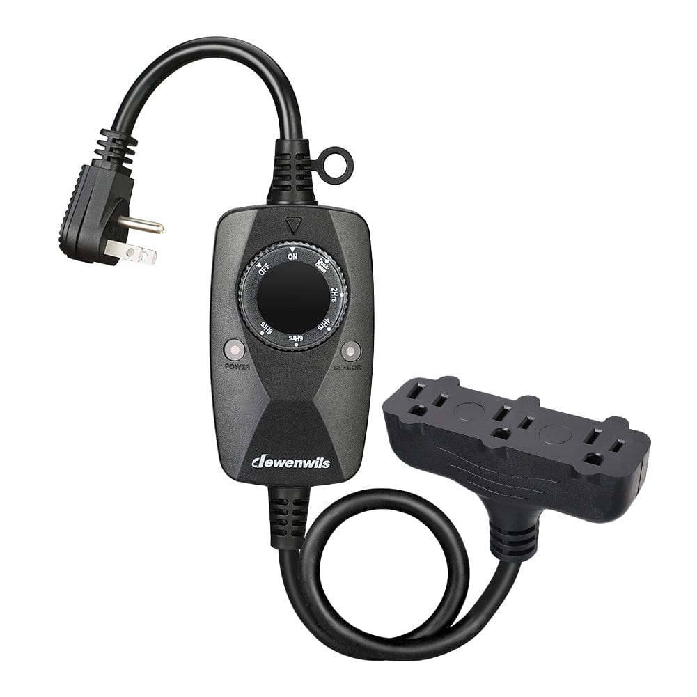 DEWENWILS Outdoor Weatherproof Timer with 2 FT Extension Cord, Photocell Timer Switch with 3 Grounded Outlets for Holiday Decorations, Landscape Light, String Lights-SHODT13C