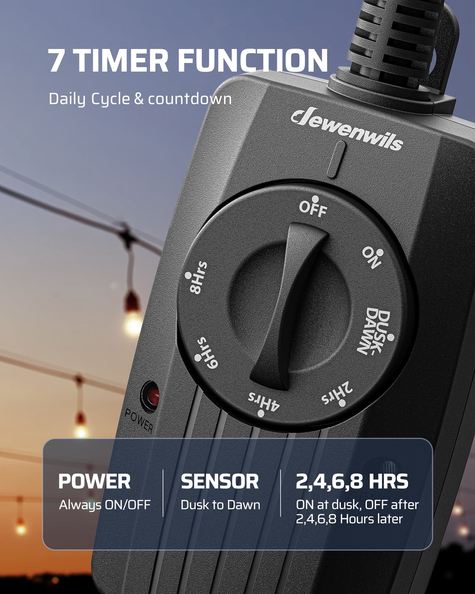 DEWENWILS Outdoor Dusk to Dawn Timer, Weatherproof Plug In Mechanical Timer for Garden Holiday String Light