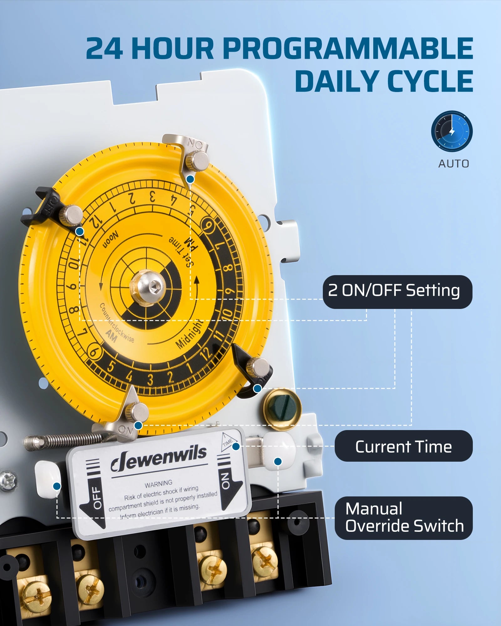 DEWENWILS 24-Hour Mechanical Timer Switch - 120VAC SPST, 2HP 40A, Metal Enclosure, Heavy Duty, Manual Override, Ideal for Pool Pump, Water Heater, Lights and Fans, Weatherproof, ETL Listed, Gray - SHOMT01C