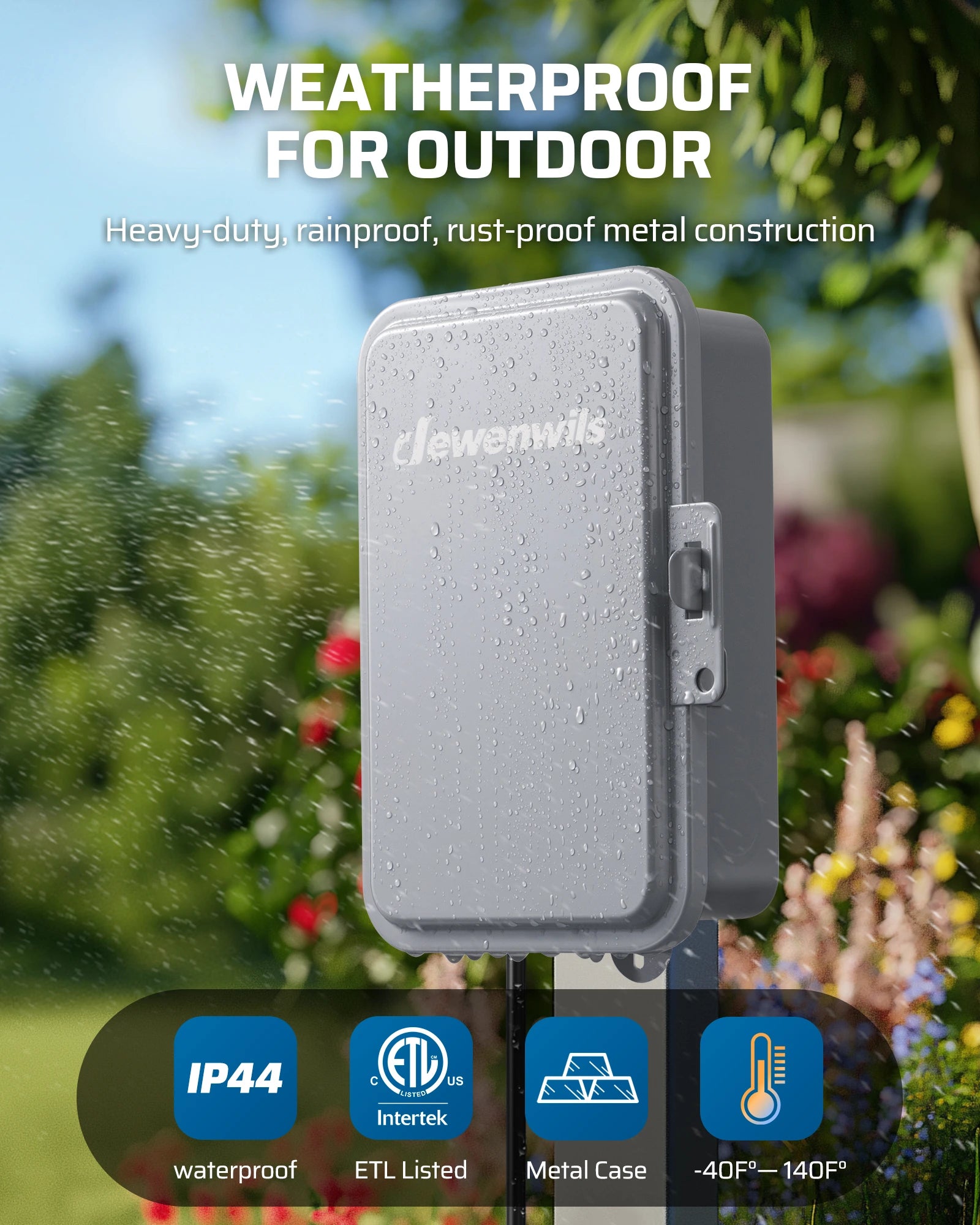 DEWENWILS 24-Hour Mechanical Timer Switch - 120VAC SPST, 2HP 40A, Metal Enclosure, Heavy Duty, Manual Override, Ideal for Pool Pump, Water Heater, Lights and Fans, Weatherproof, ETL Listed, Gray - SHOMT01C