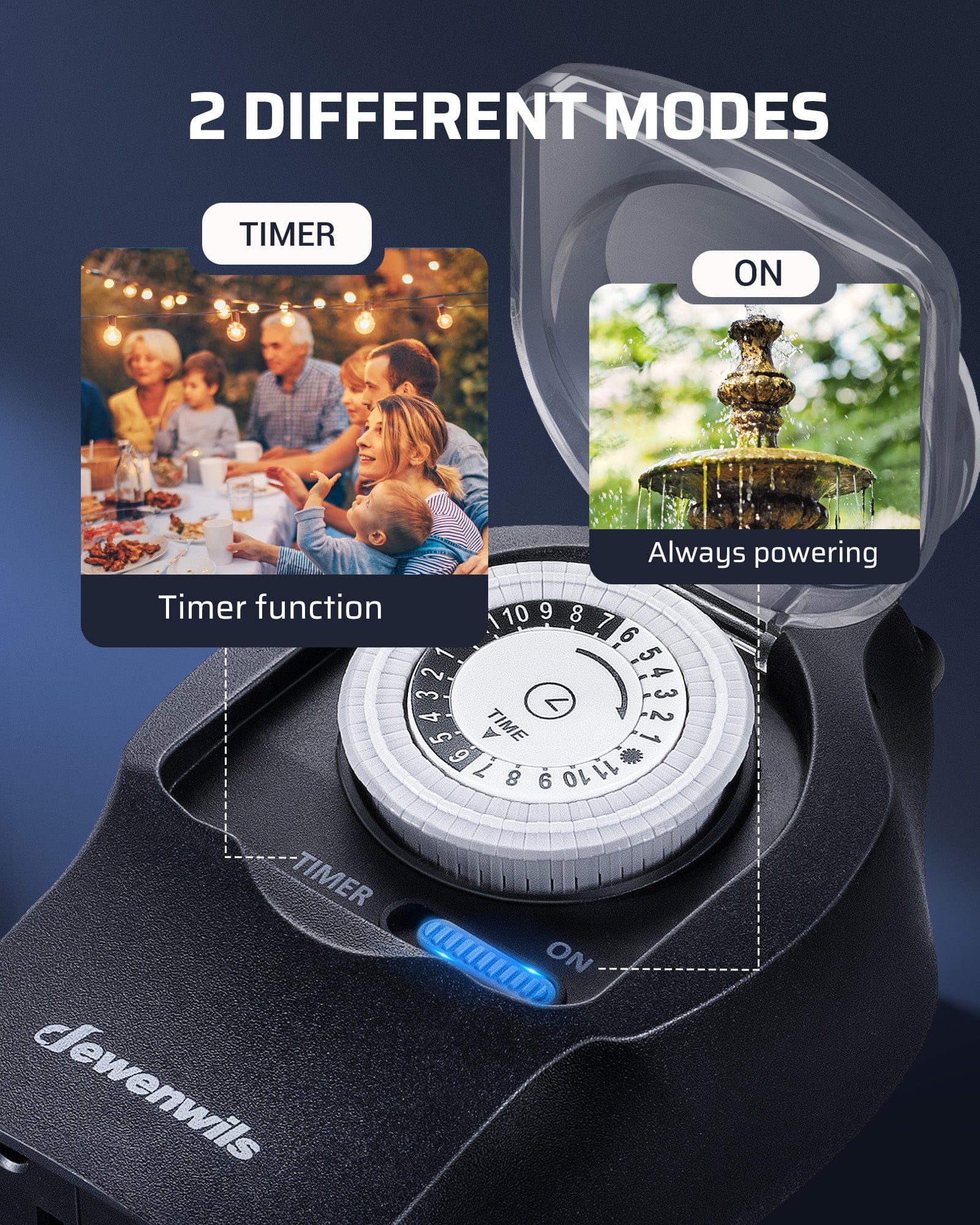 DEWENWILS Mechanical Light Timer, Programmable 24-Hour Plug in Timer with 2 Grounded Outlets-SHOMT12B