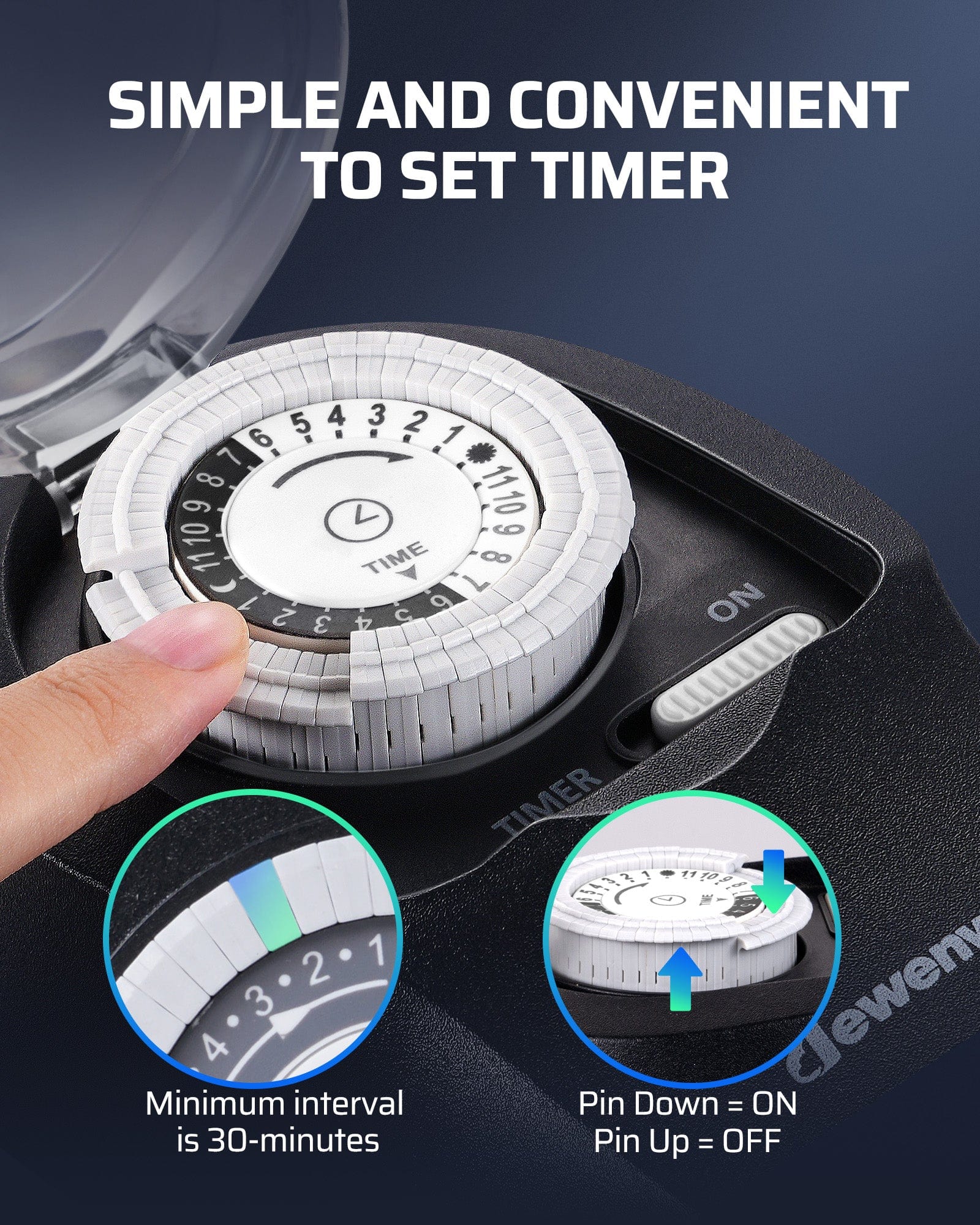 DEWENWILS Mechanical Light Timer, Programmable 24-Hour Plug in Timer with 2 Grounded Outlets-SHOMT12B