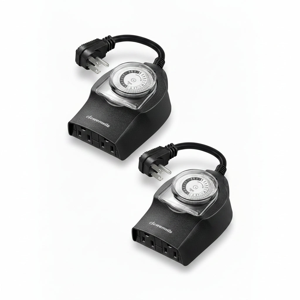 DEWENWILS 2 Pack Mechanical Light Timer for Outdoor Lighting, 24-Hour Plug in Timer, Heavy Duty Programmable Timer Switch with 2 Grounded Outlets for Holiday String Lights, 15A 1/2HP, Black-HOMT12C