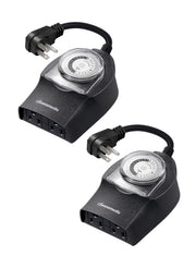 DEWENWILS 2 Pack Mechanical Light Timer for Outdoor Lighting, 24-Hour Plug in Timer, Heavy Duty Programmable Timer Switch with 2 Grounded Outlets for Holiday String Lights, 15A 1/2HP, Black-HOMT12C