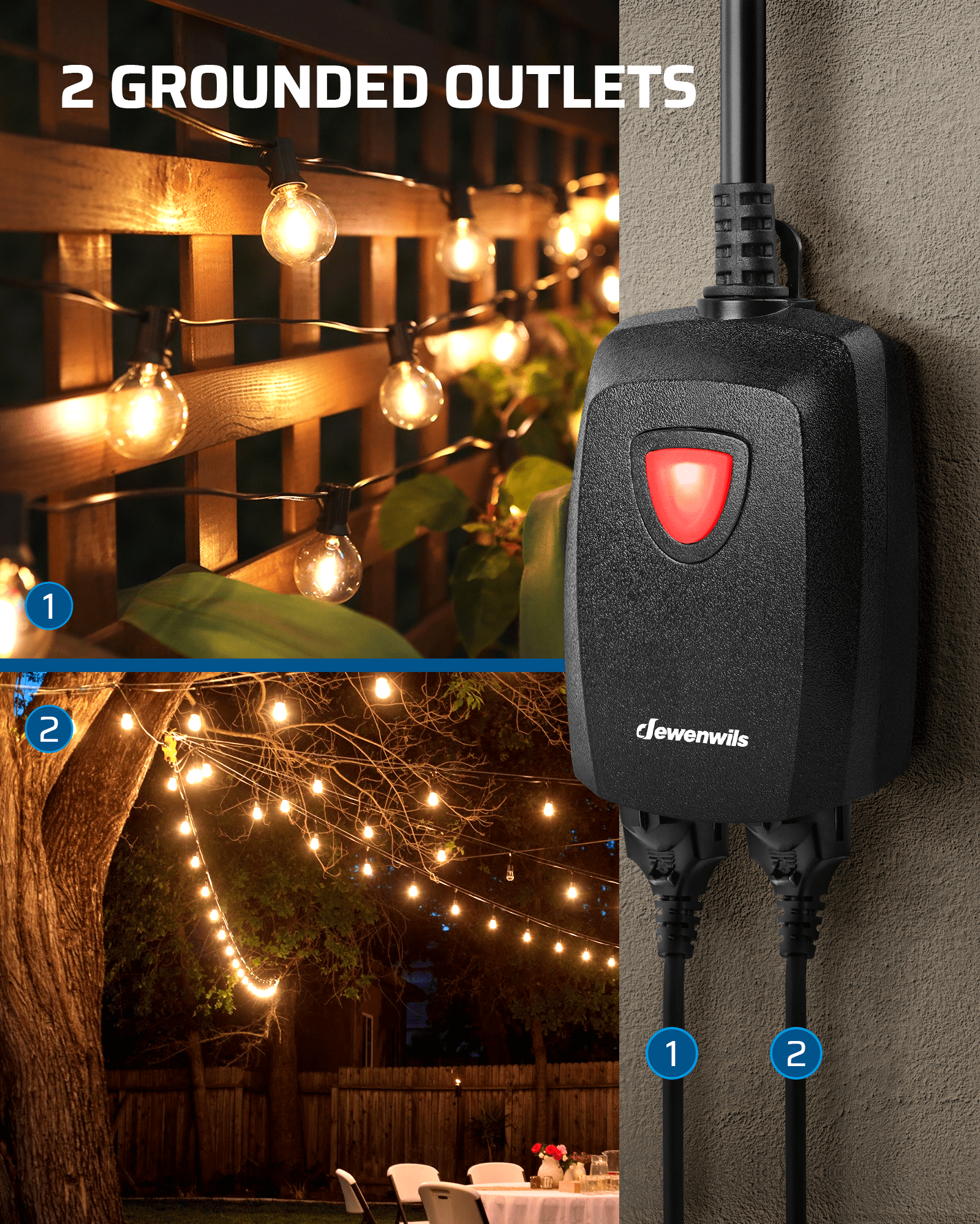 DEWENWILS Outdoor Dimmer for String Lights, Remote Control Light Dimmer Plug in, Weatherproof Dimmer Plug, 100ft Range, Compatible with Dimmable LED/Tungsten Bulbs-HORD01A