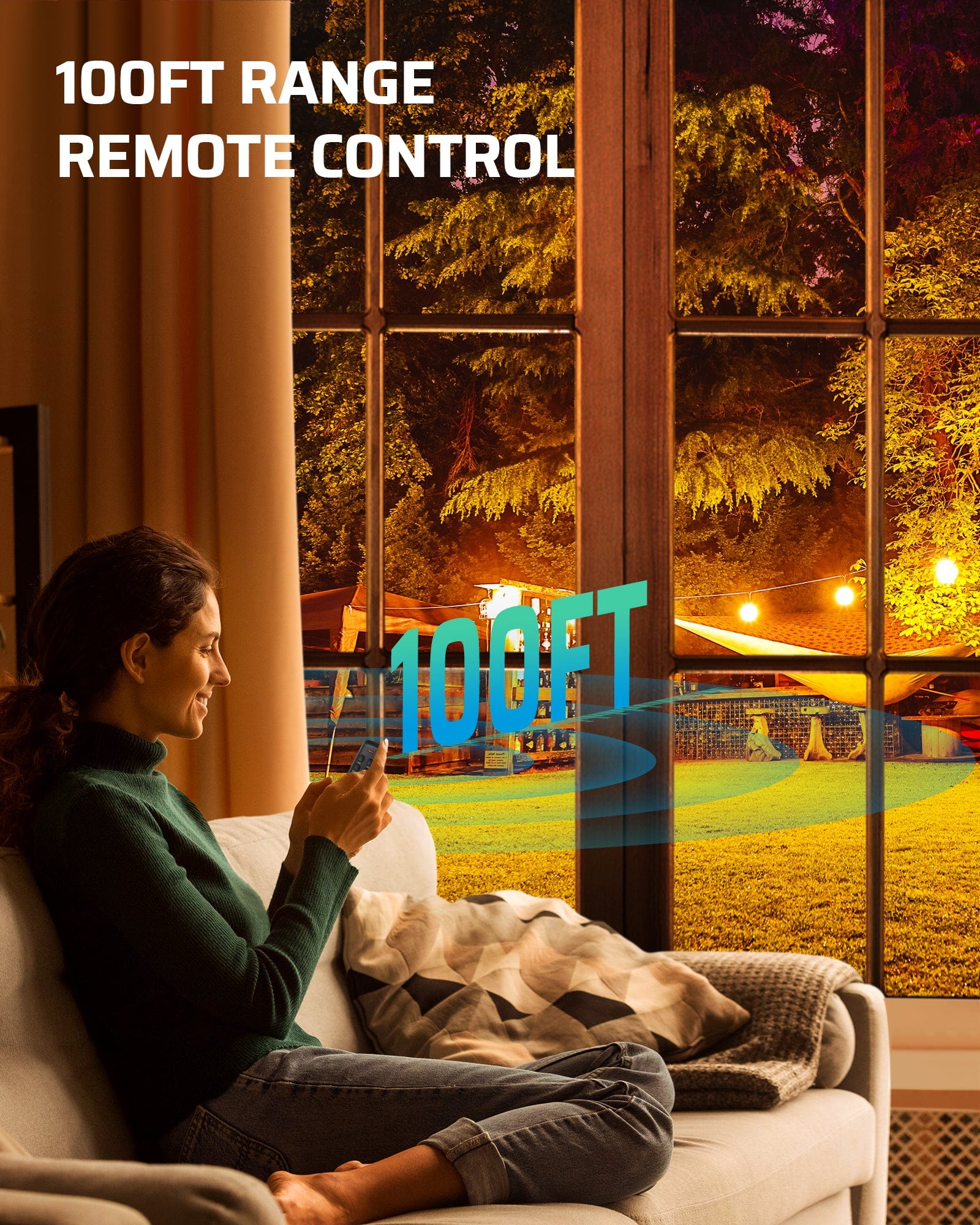 Outdoor dimmer: Features a 100ft remote control range, allowing you to easily adjust brightness and power from a distance for maximum convenience.