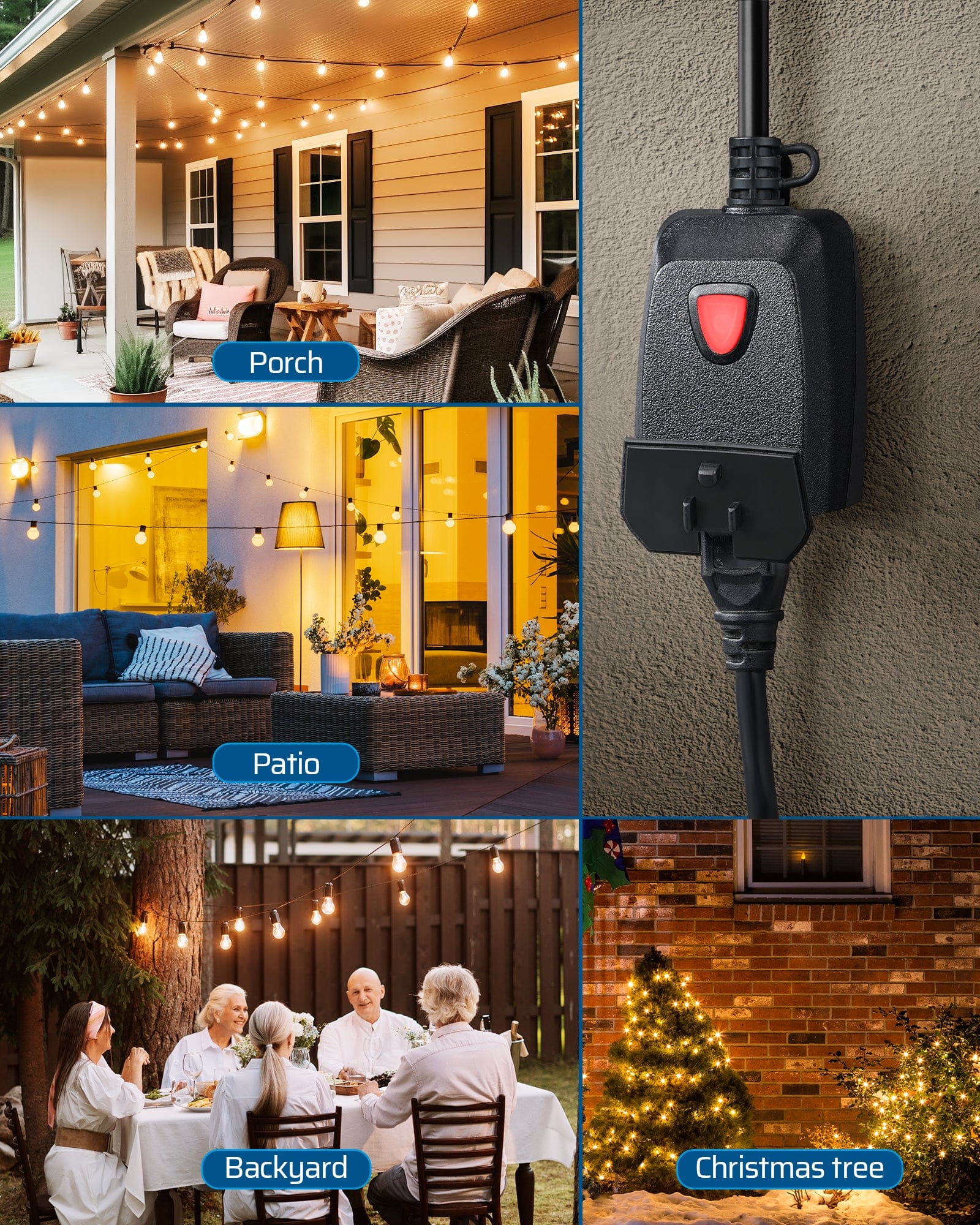 Outdoor dimmer: Ideal for porch, patio, and backyard lighting, as well as controlling Christmas tree displays with convenient remote and timer settings.