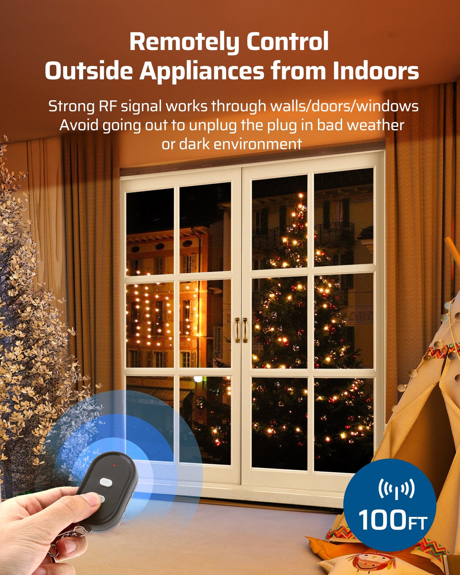 DEWENWILS Waterproof 100ft Wireless Remote Control Outlet with 2ft Extension Cord--SHORS11B