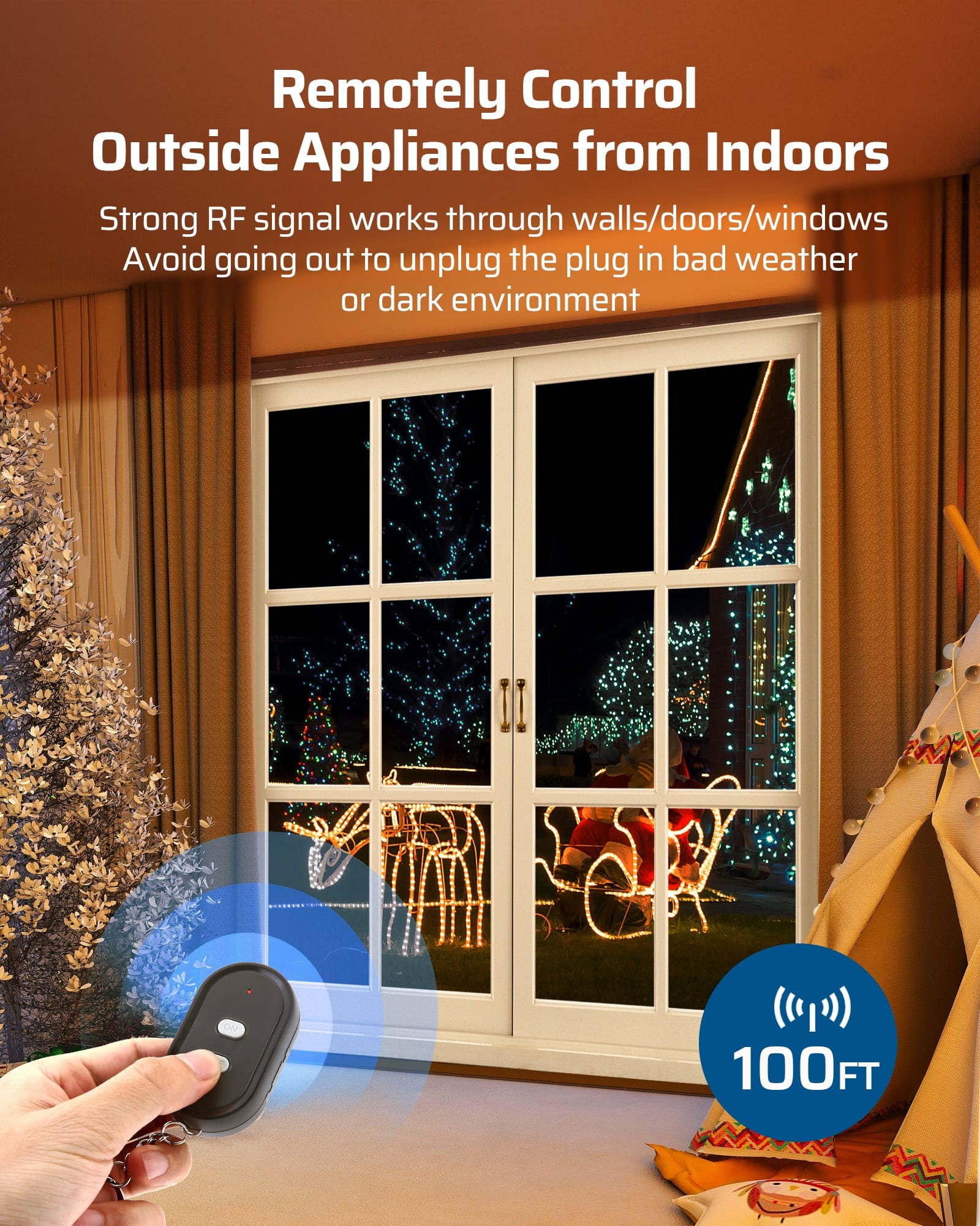 DEWENWILS Waterproof 100ft Wireless Remote Control Outlet with 2ft Extension Cord--SHORS11B