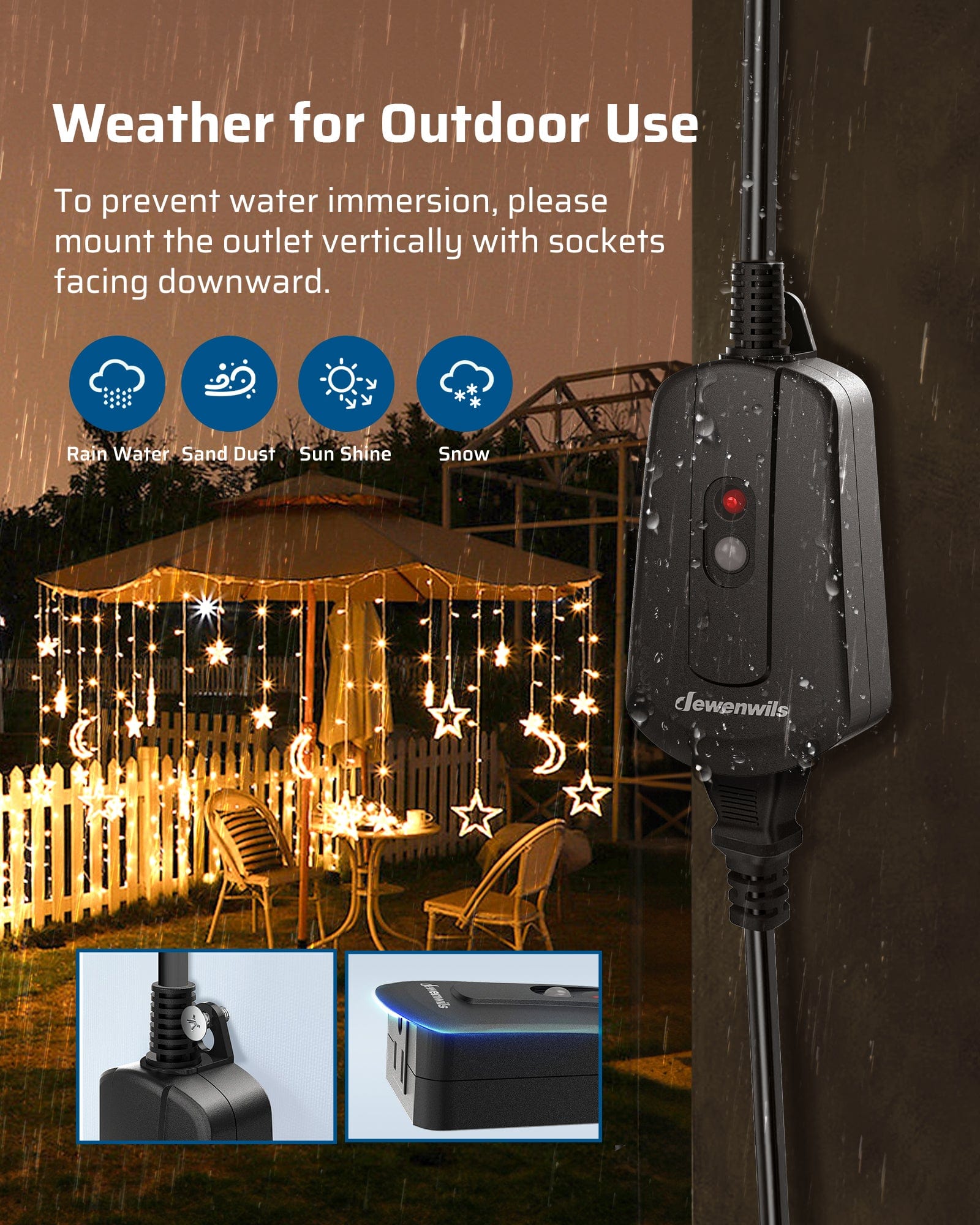 DEWENWILS Waterproof 100ft Wireless Remote Control Outlet with 2ft Extension Cord--SHORS11B