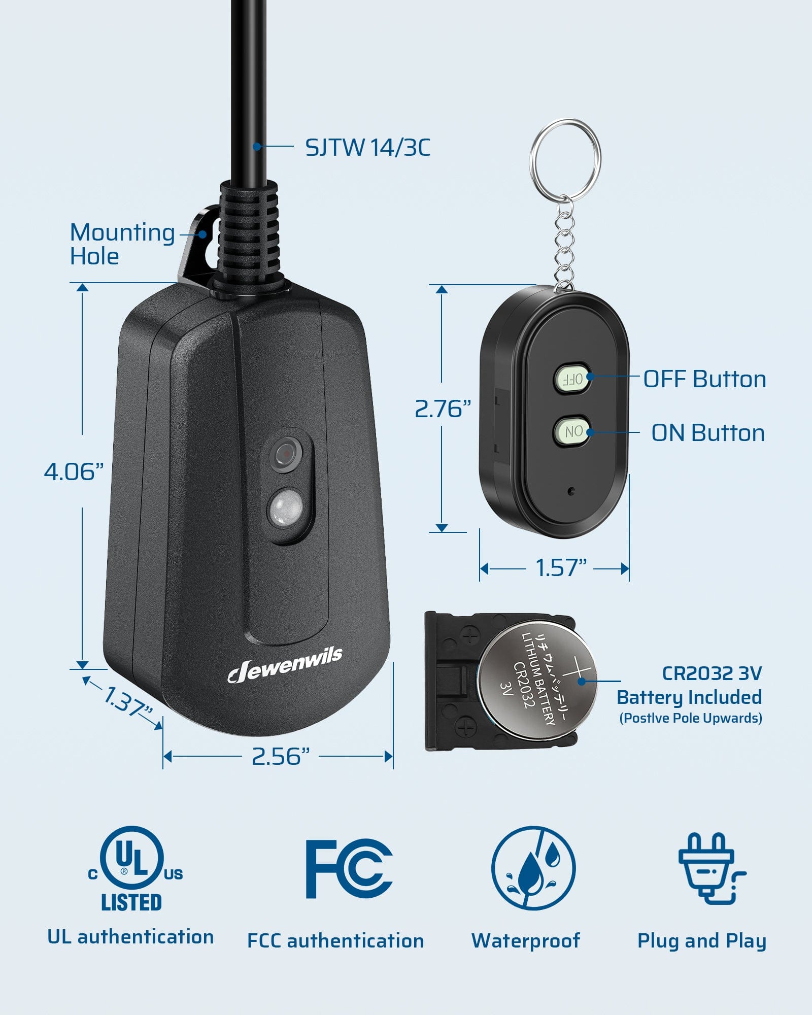 DEWENWILS Waterproof 100ft Wireless Remote Control Outlet with 2ft Extension Cord--SHORS11B