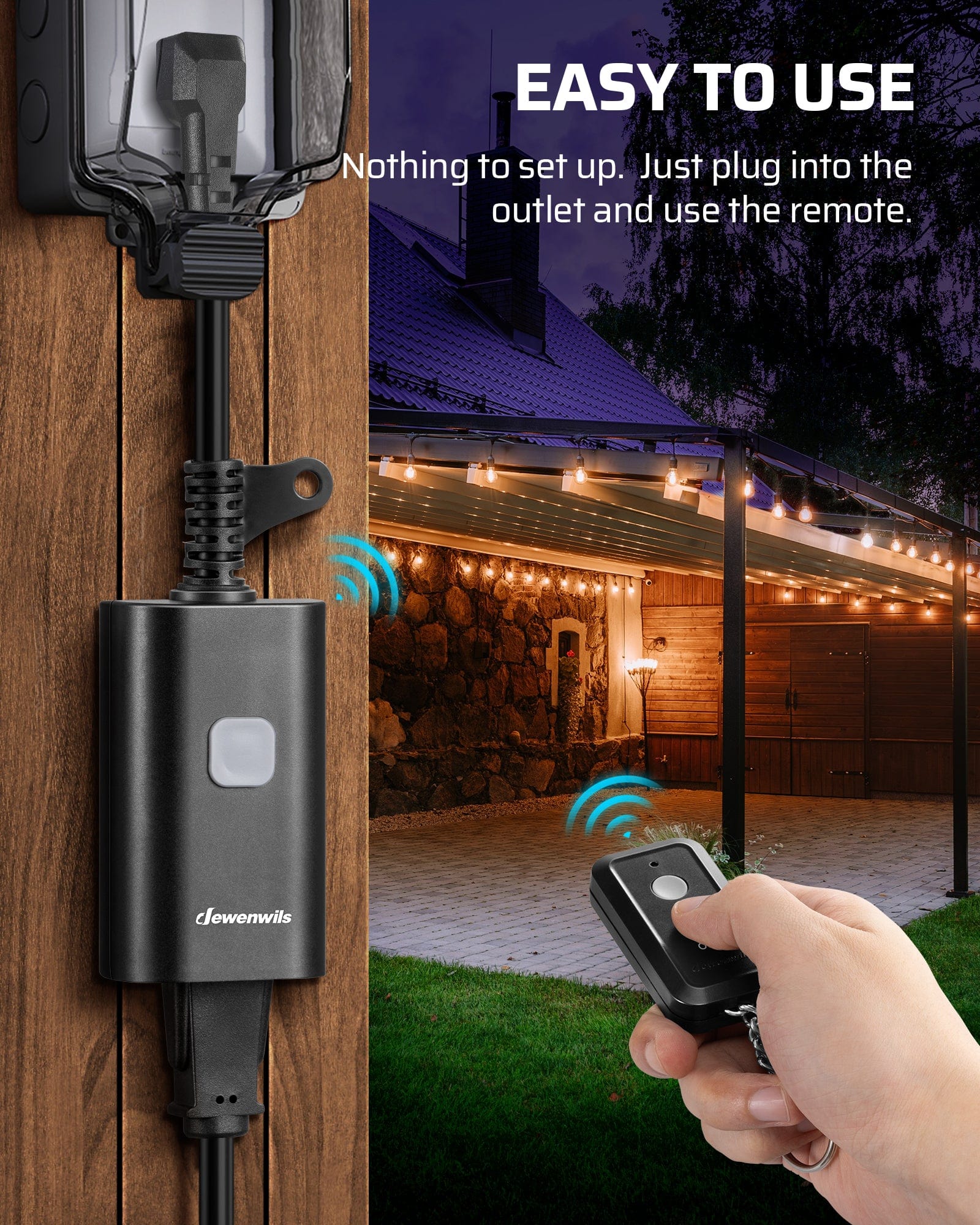 DEWENWILS Outdoor Remote Control Outlet, 15A Wireless Remote Control Switch, 100FT Control Range & 14AWG SJTW Power Cord, Weatherproof for Outdoor Appliances, 1 Remote Control+1 Outlet-HORS11M
