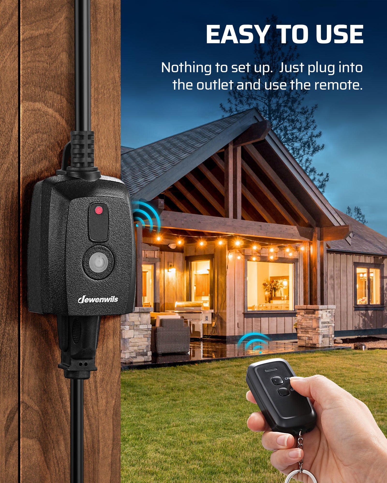 DEWENWILS Outdoor Remote Control Outlet, 125V 15A Wireless Remote Control Switch, 1 Remote 1 Outlet with SJTW Power Cord 100FT Control Range, Weatherproof-HORS11S