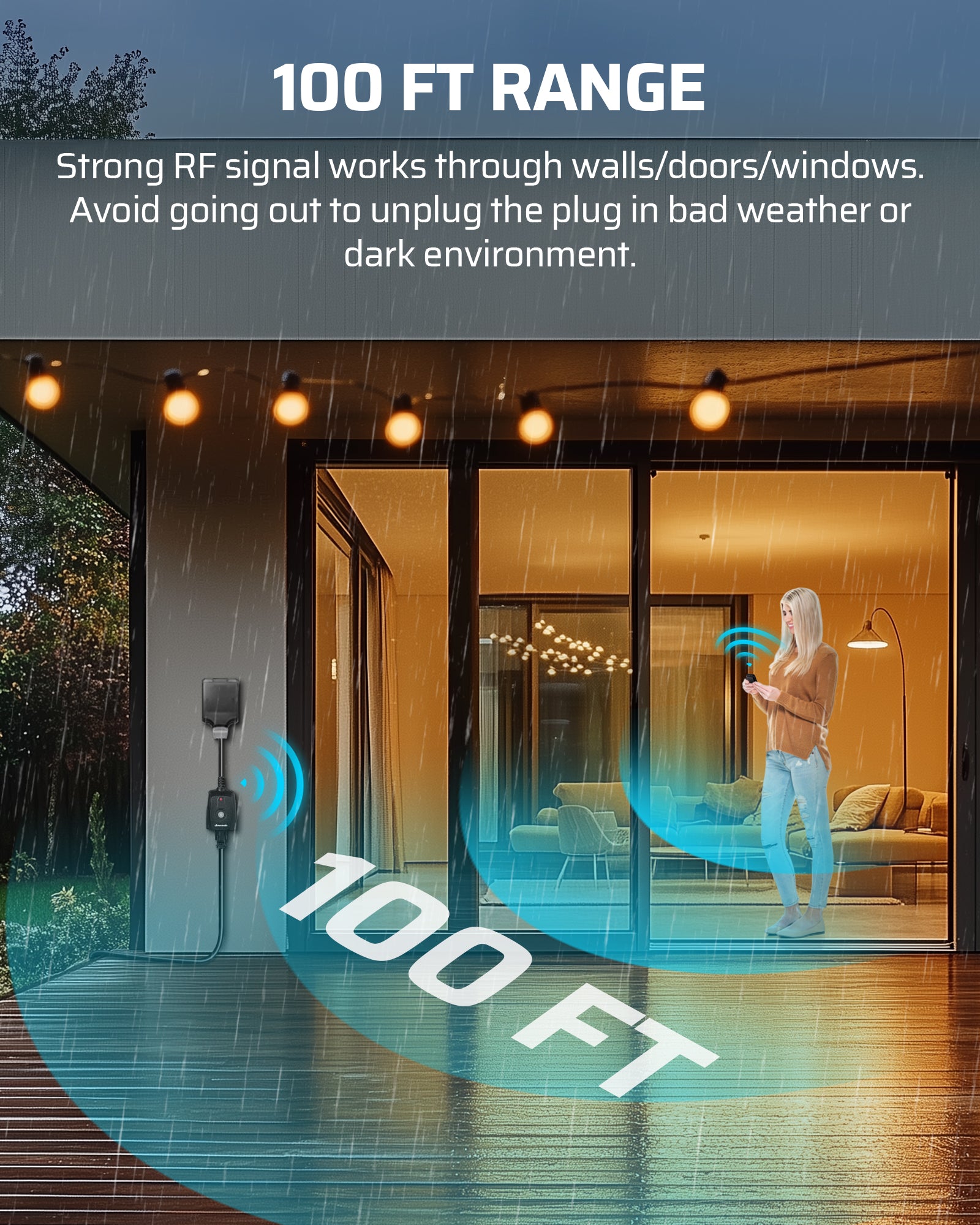 DEWENWILS Outdoor Remote Control Outlet, 125V 15A Wireless Remote Control Switch, 1 Remote 1 Outlet with SJTW Power Cord 100FT Control Range, Weatherproof-HORS11S