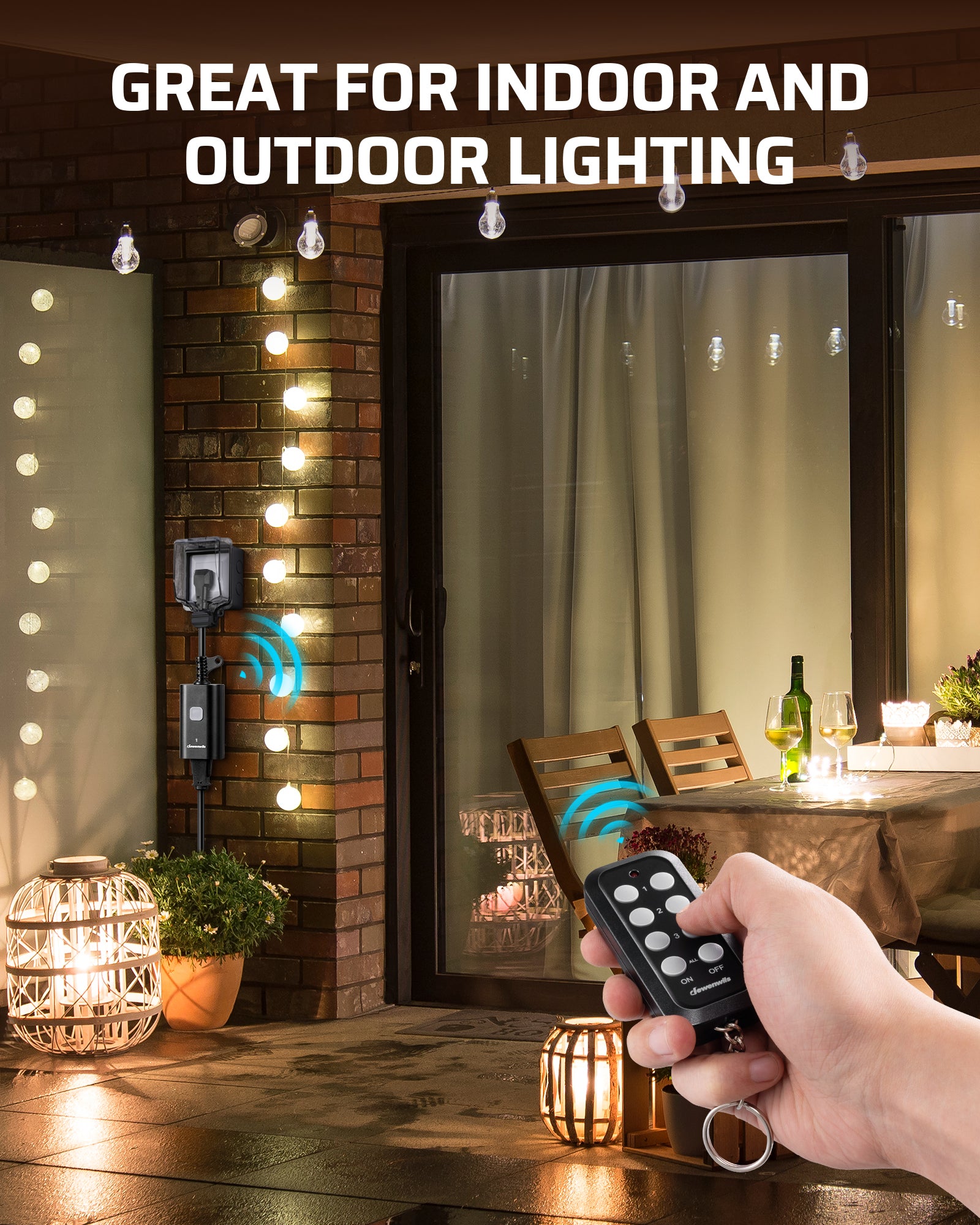 Outdoor Remote Control Outlet: Ideal for both indoor and outdoor lighting control, providing convenient wireless operation for everyday use