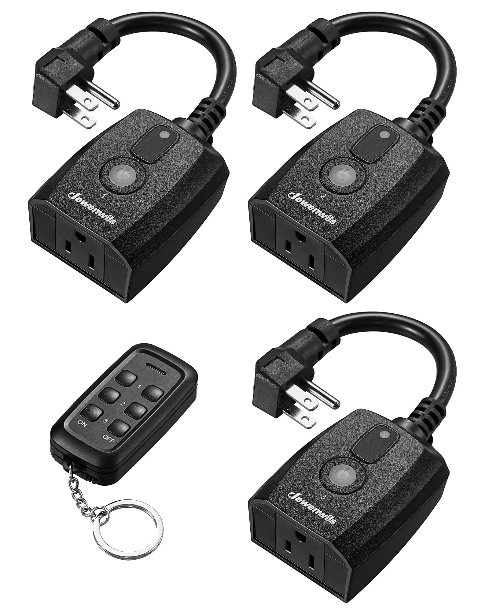 DEWENWILS Outdoor Remote Control Outlet, 125V 15A Weatherproof Wireless Remote Control Switch, SJTW Power Cord & 100FT Control Range, 1 Remote 3 Outlets-HORS13S