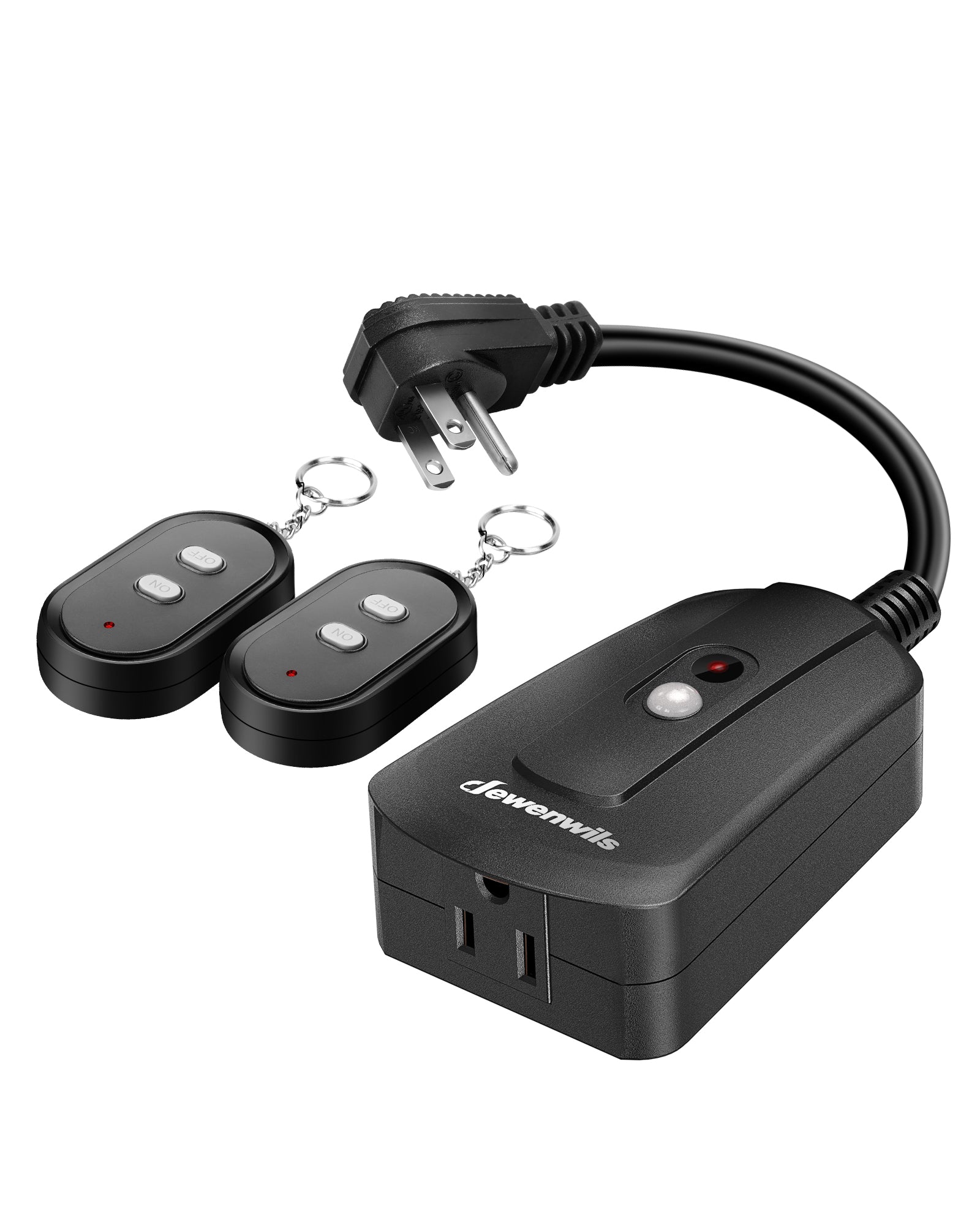 DEWENWILS Remote Control Outlet with 2 Wireless Remotes, Weatherproof Remote Control Light Switch, 15 Amp Heavy Duty 6 Inches Long Extension Cord, 100 FT, No Interference, UL Listed-SHORS21B