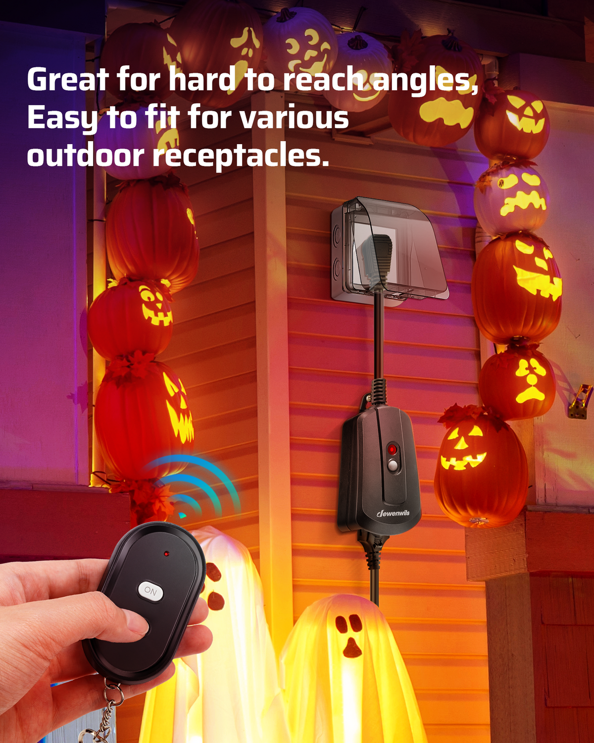 Outdoor Remote Control Outlet: Designed for hard-to-reach angles and easy installation, fitting a wide range of outdoor receptacles for flexible and convenient use