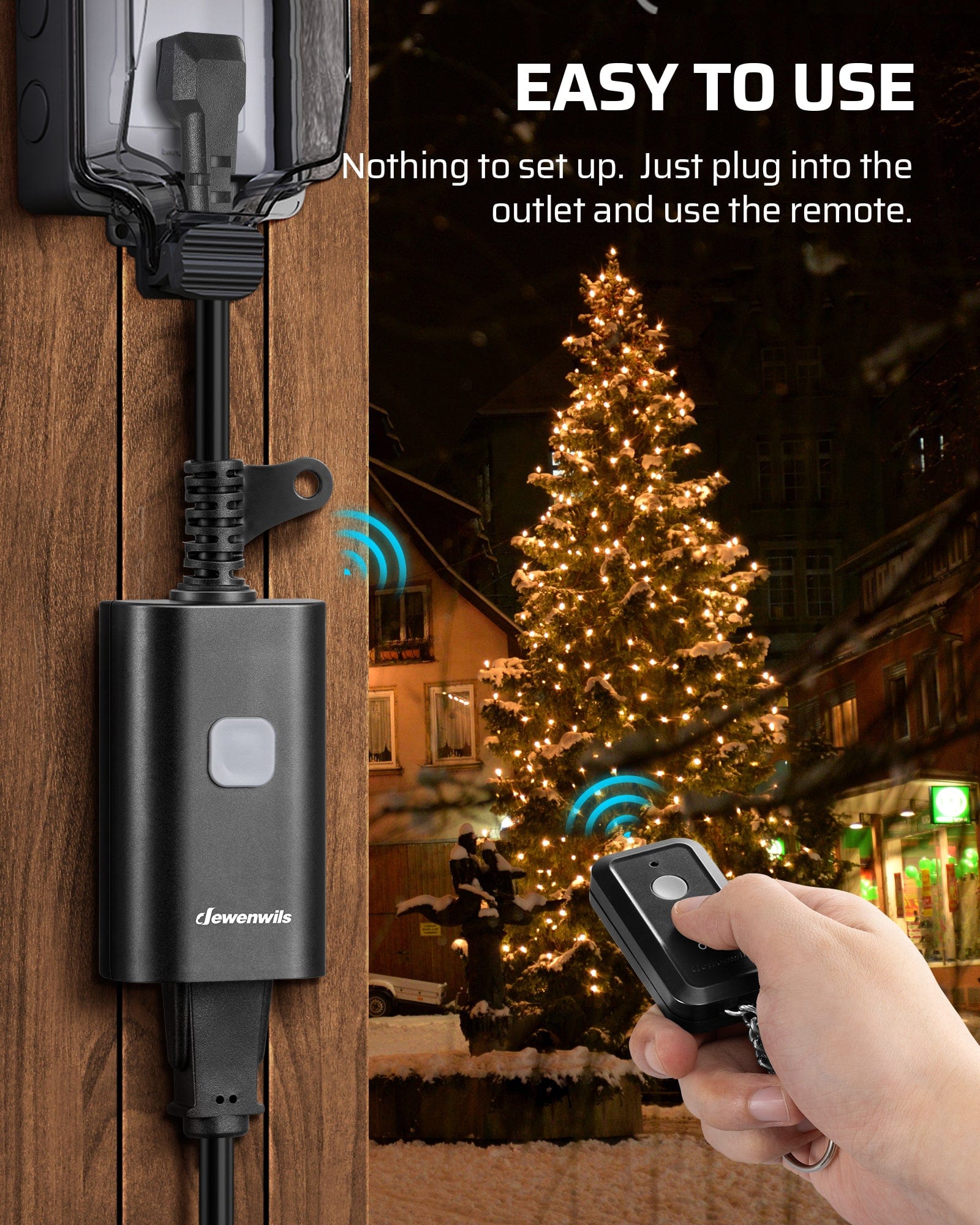 Outdoor Remote Control Outlet: Easy plug-and-play operation with no setup required—just plug in and use the remote for instant wireless control