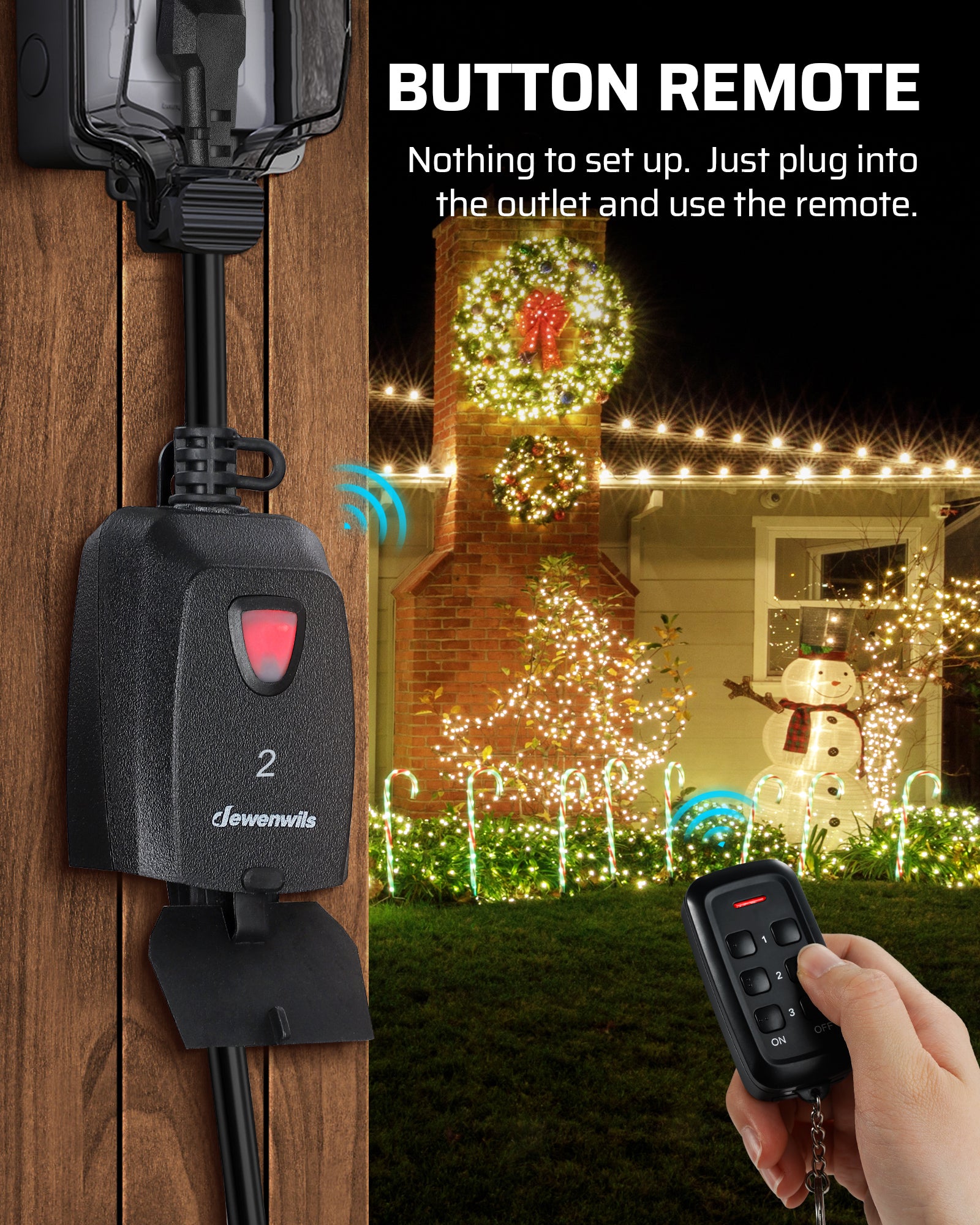 DEWENWILS Outdoor Indoor Wireless Remote Control Outlet with 2 Remotes, 3-Prong Remote Plug Weatherproof, 15A Heavy Duty, 7-inch Cord, 100FT Range, Electrical Plug for Lamp/Lights/Fans, ETL Listed-SHORS23H