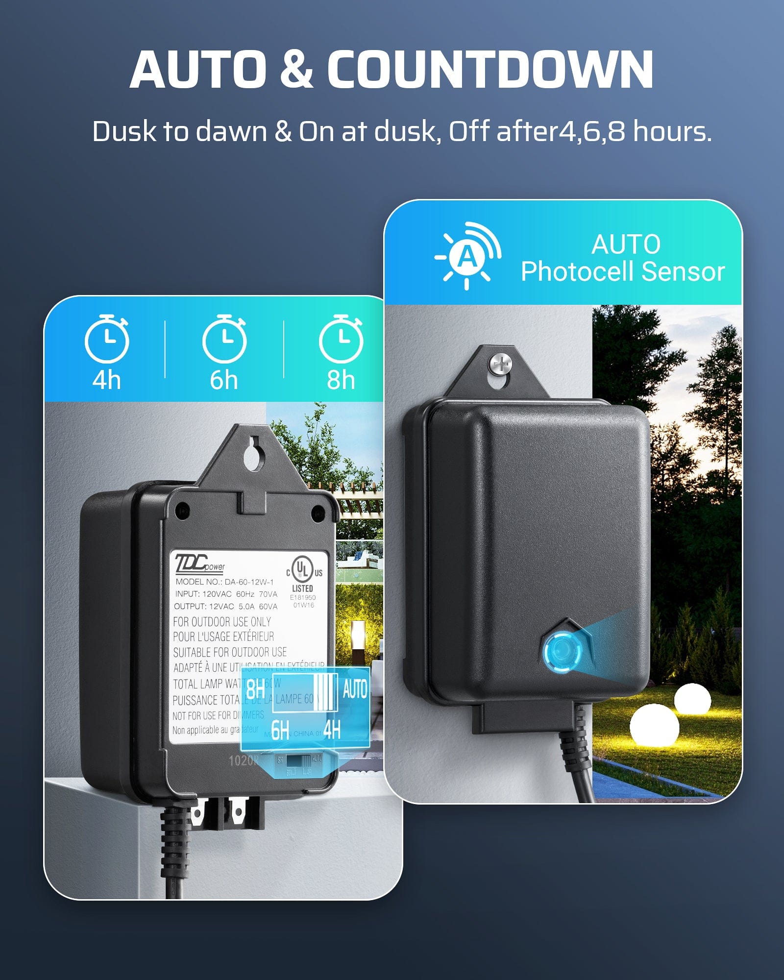 Dewenwils 60W Low Voltage Transformer with Countdown Timer, 120V to AC