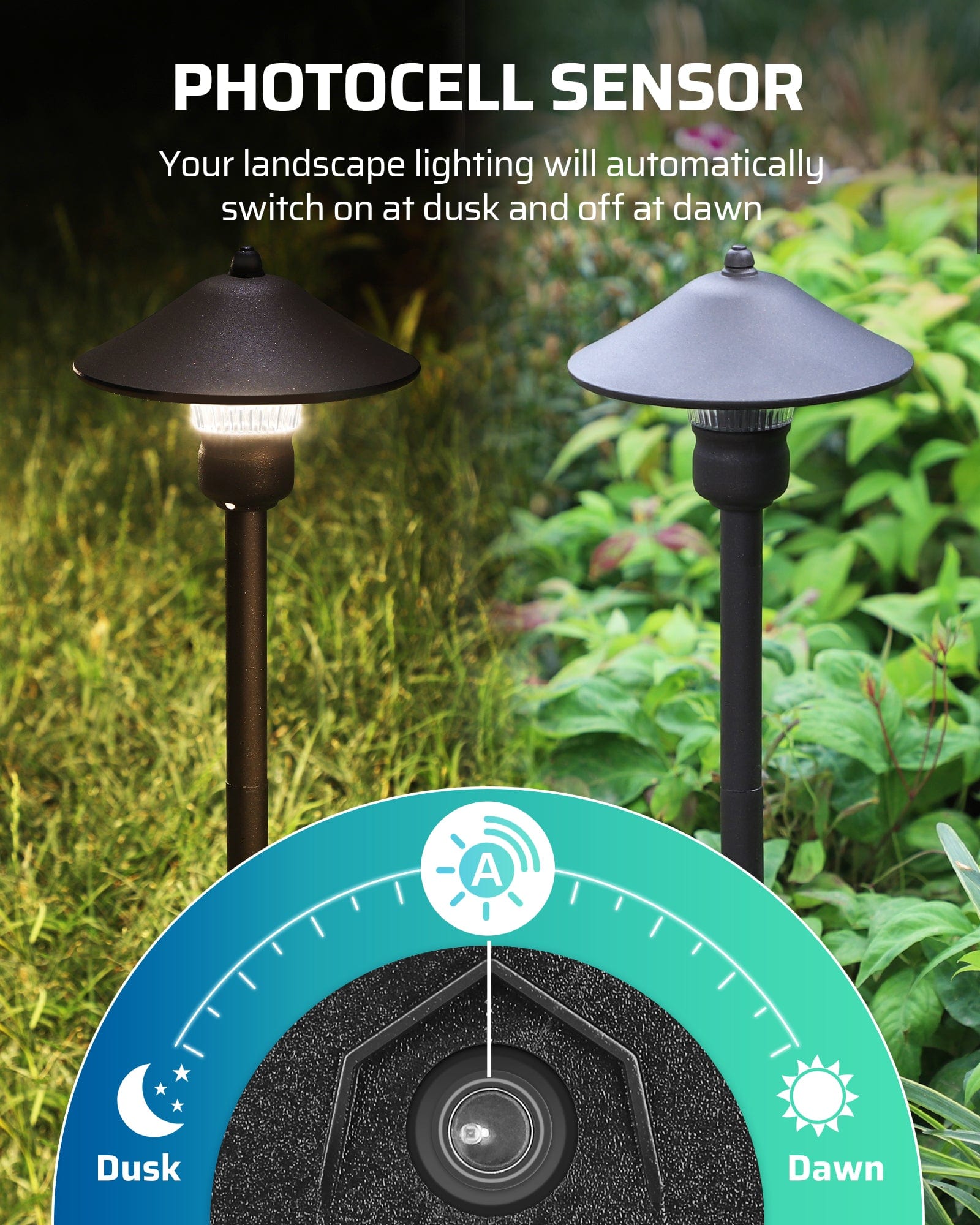 DEWENWILS 60W Low Voltage Transformer with Photocell Sensor automatically turns landscape lights on at dusk and off at dawn