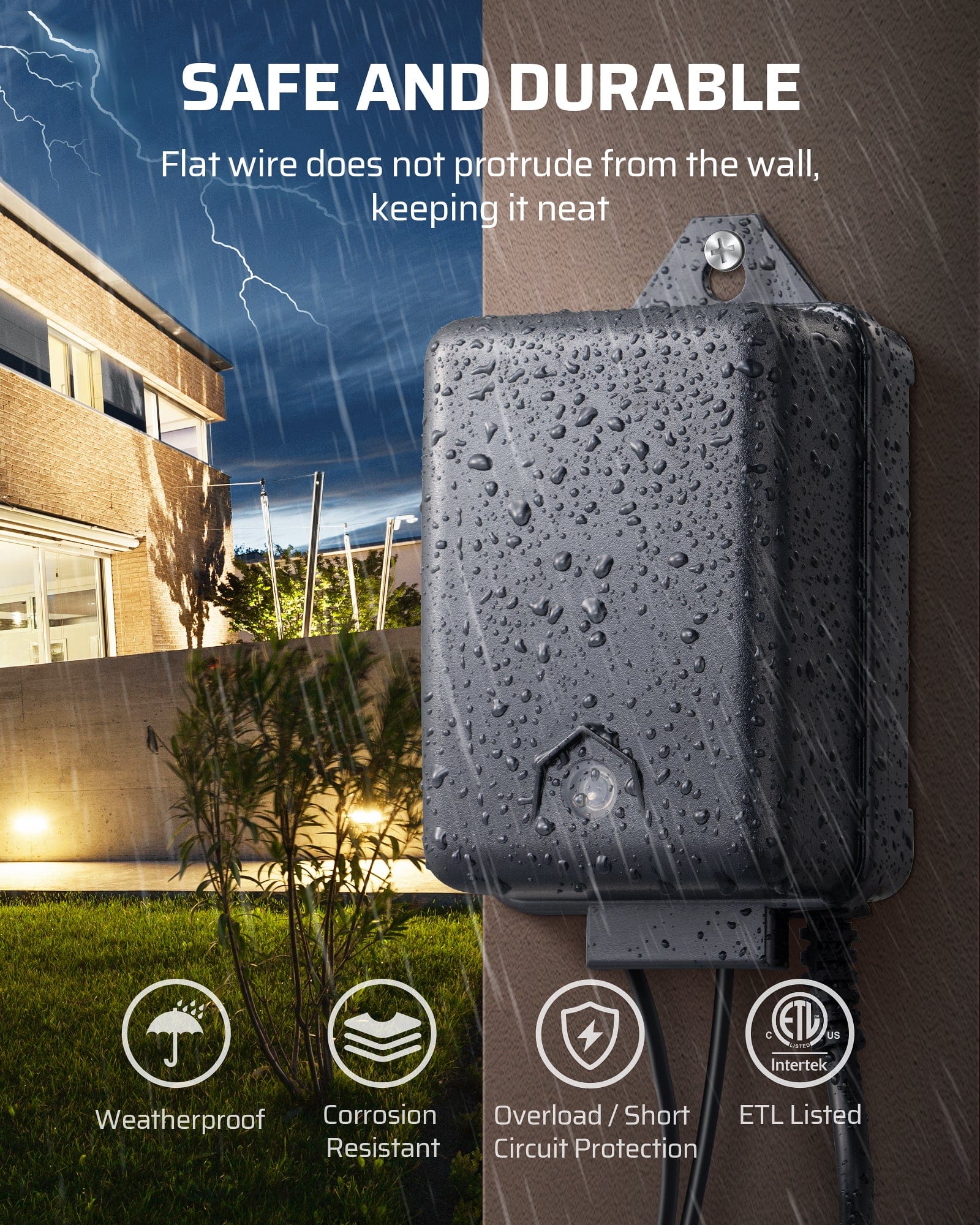 DEWENWILS 60W Low Voltage Transformer, safe and durable with flat wire design for neat installation