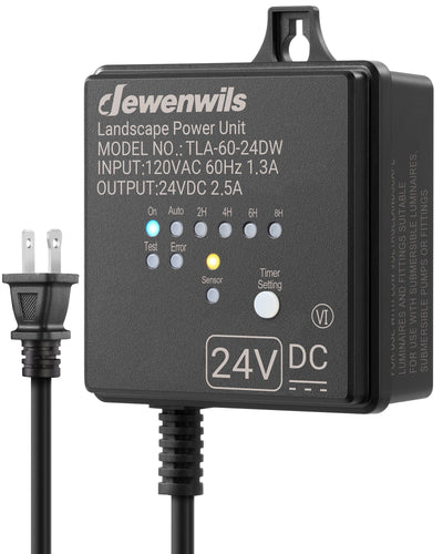 DEWENWILS Low Voltage Landscape Transformer, 60W 120V AC to 24V DC, Landscape Lighting Transformer with Timer & Photocell Sensor, Outdoor Weatherproof for LED Lights, Spotlights, Pathway Lights-HOSL02C