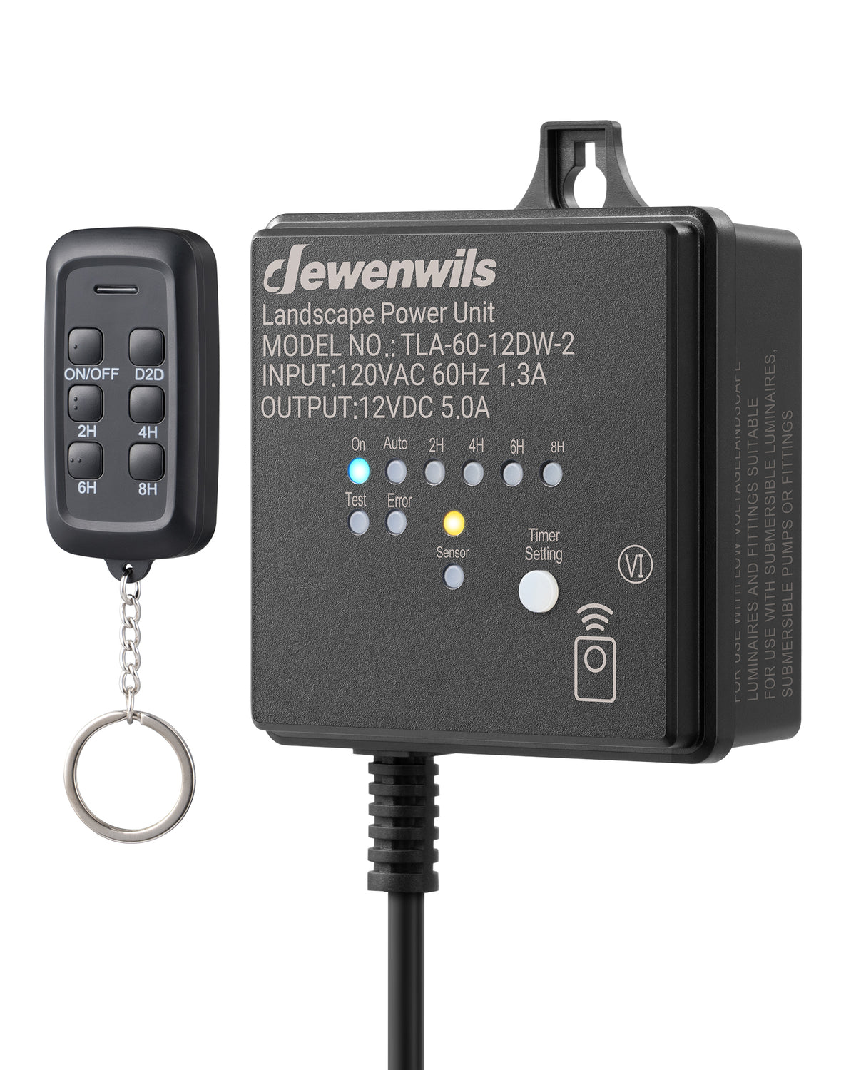 DEWENWILS 60W Low Voltage Landscape Transformer with Remote Control, 120V AC to 12V DC, Dusk to Dawn & Timer, Outdoor Low Voltage Transformer for Spotlight, Garden Light, Pathway Light-HOSL02R