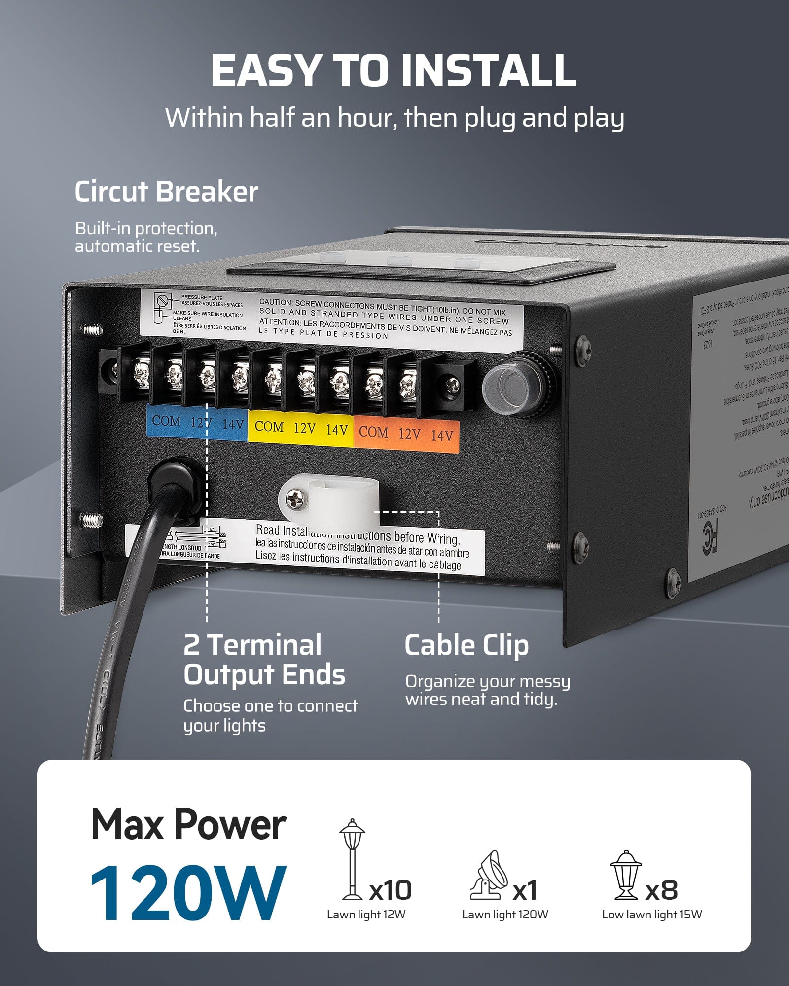 Dewenwils 120W Low Voltage Transformer with Timer, 120V to AC 12V Low