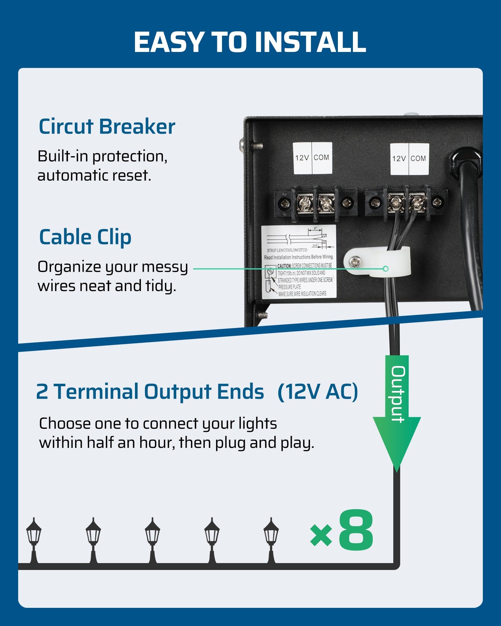 DEWENWILS Low Voltage Landscape Lighting Transformer is easy to install