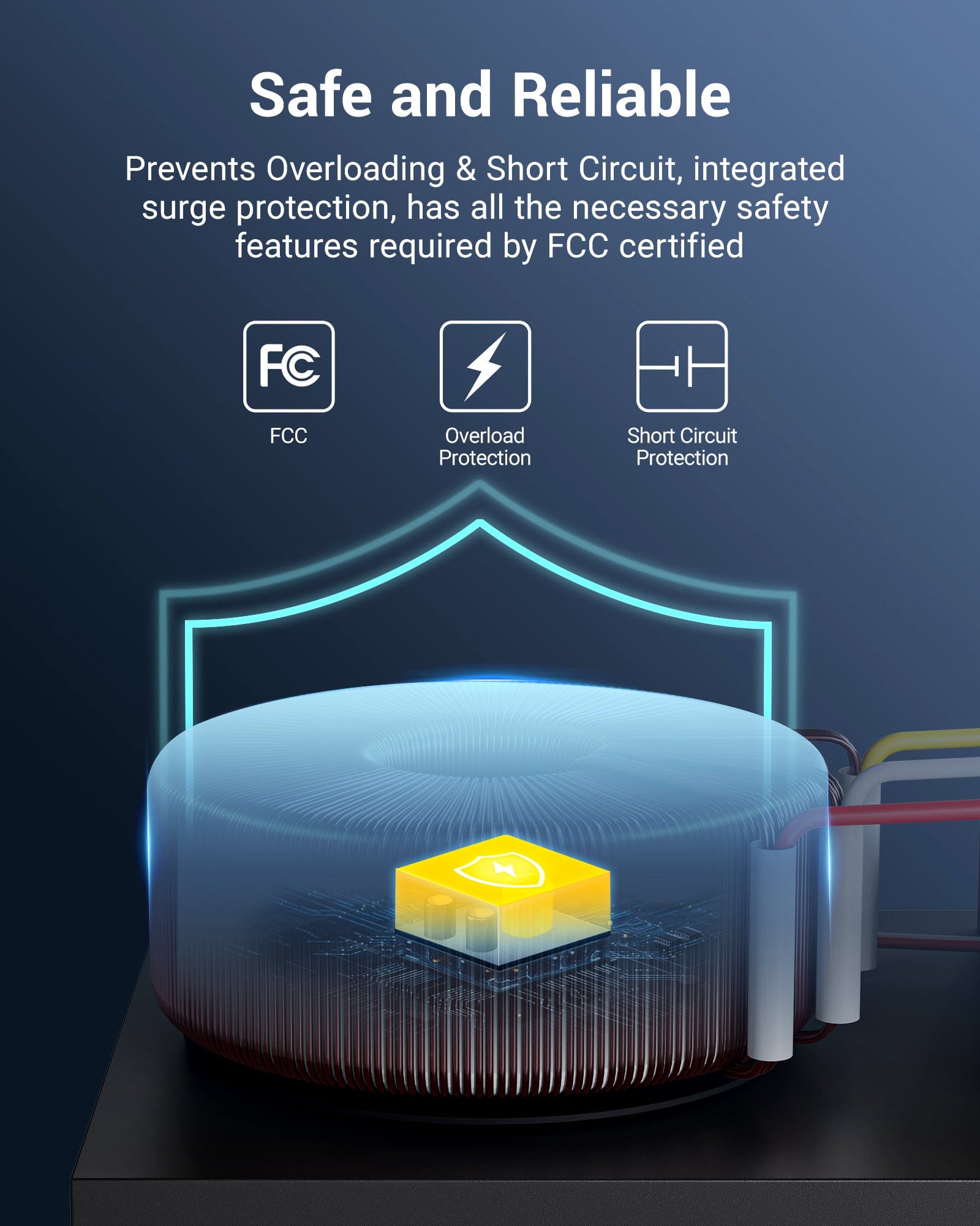 DEWENWILS 300W Smart Low Voltage Transformer, safe and reliable with FCC-certified surge protection, preventing overloads and short circuits