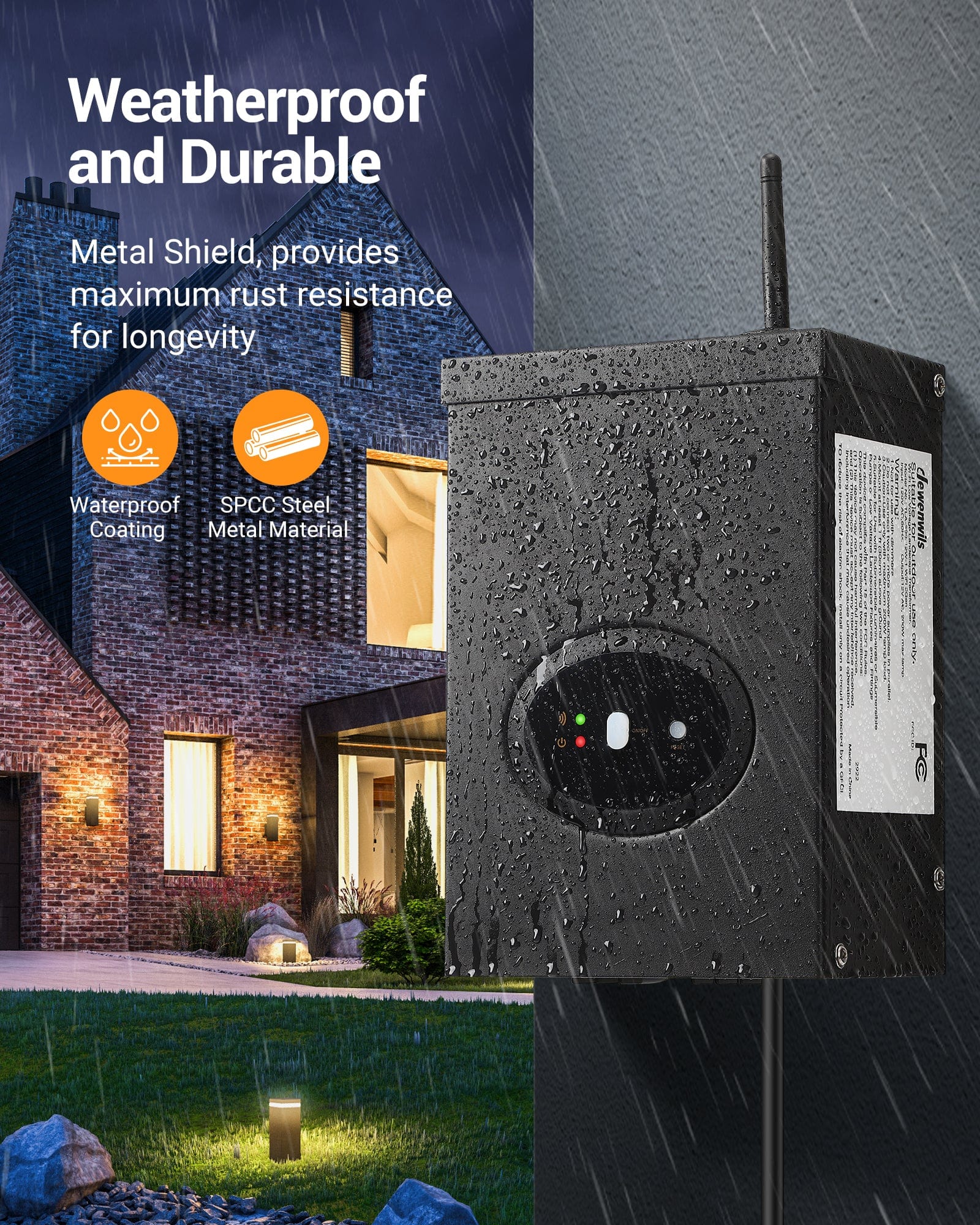 DEWENWILS 300W Smart Low Voltage Transformer, weatherproof and durable with metal shield for maximum rust resistance and long-lasting performance.