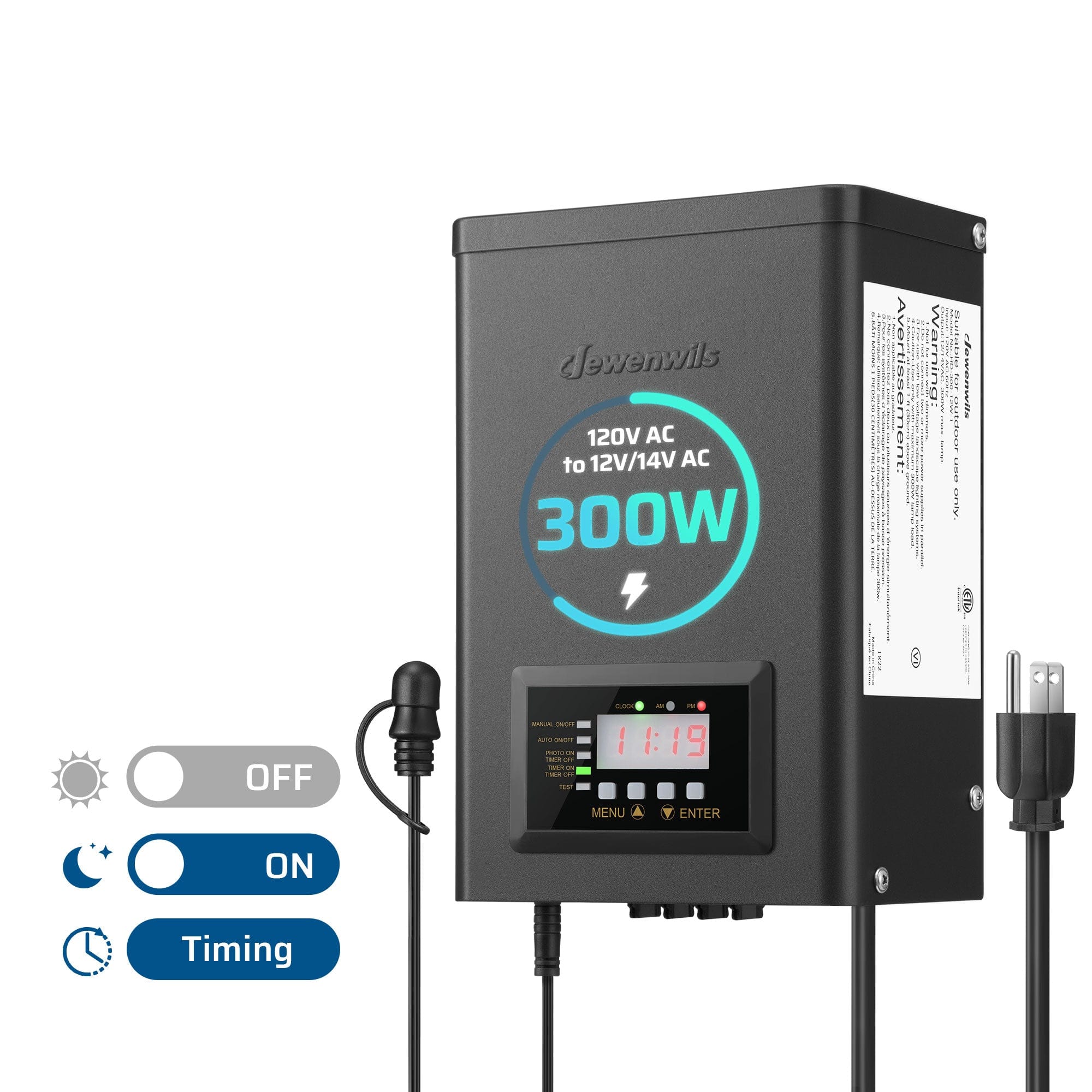 Dewenwils 300W Low Voltage Transformer With Timer And Photocell Sensor