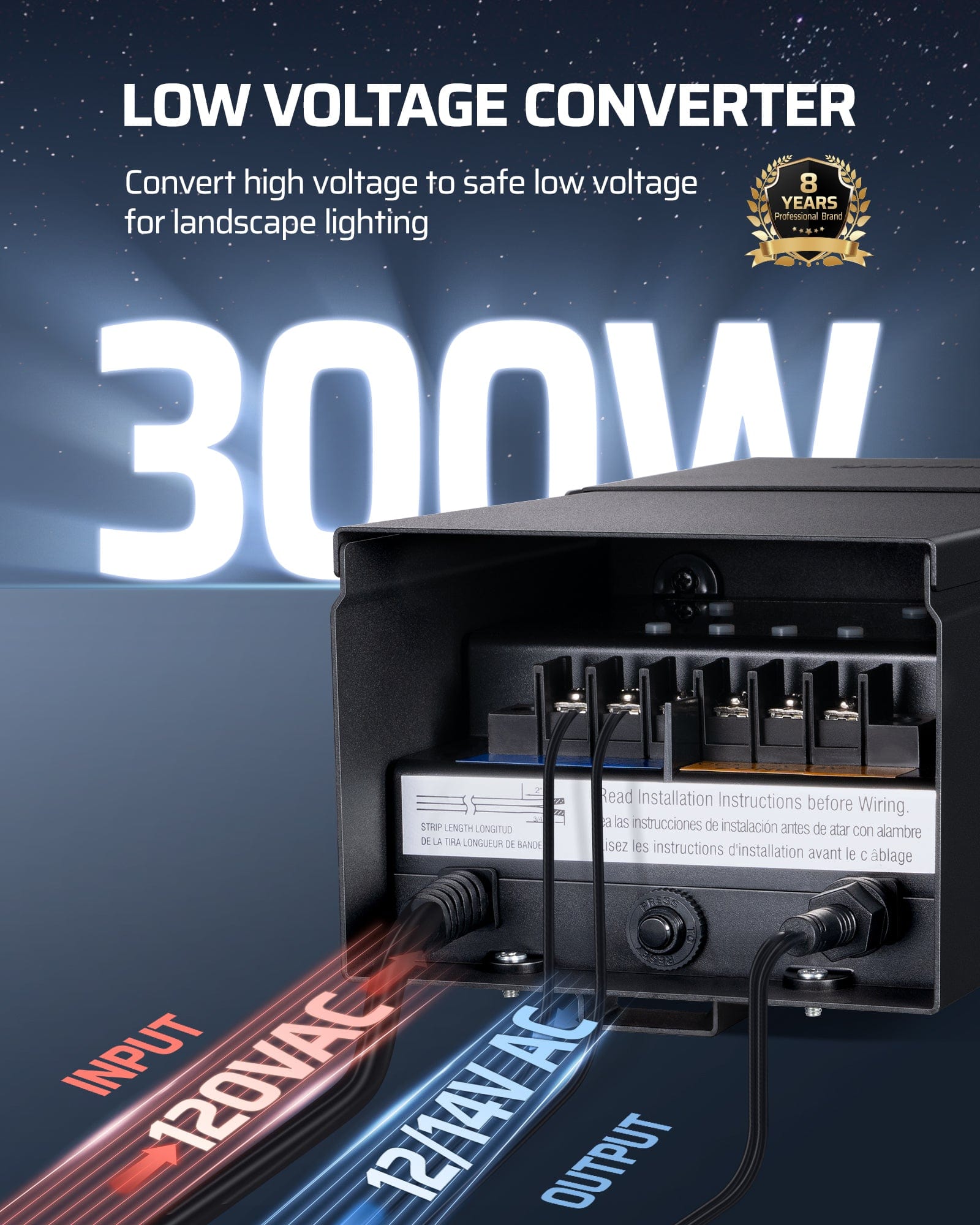 DEWENWILS 300W Low Voltage Landscape Lighting Transformer, converts 120V AC to safe 12/14V AC for landscape lighting