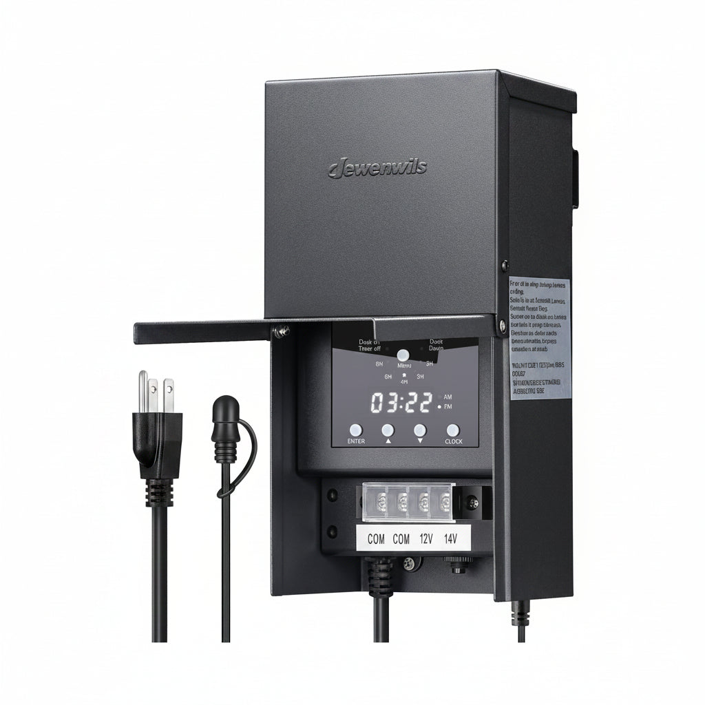 DEWENWILS 300W Low Voltage Landscape Lighting Transformer | 120V AC to 12/14V AC, Photocell Sensor & Timer, Weatherproof Coating for Spotlight, Steplight, Garden Lights - HOSL05M