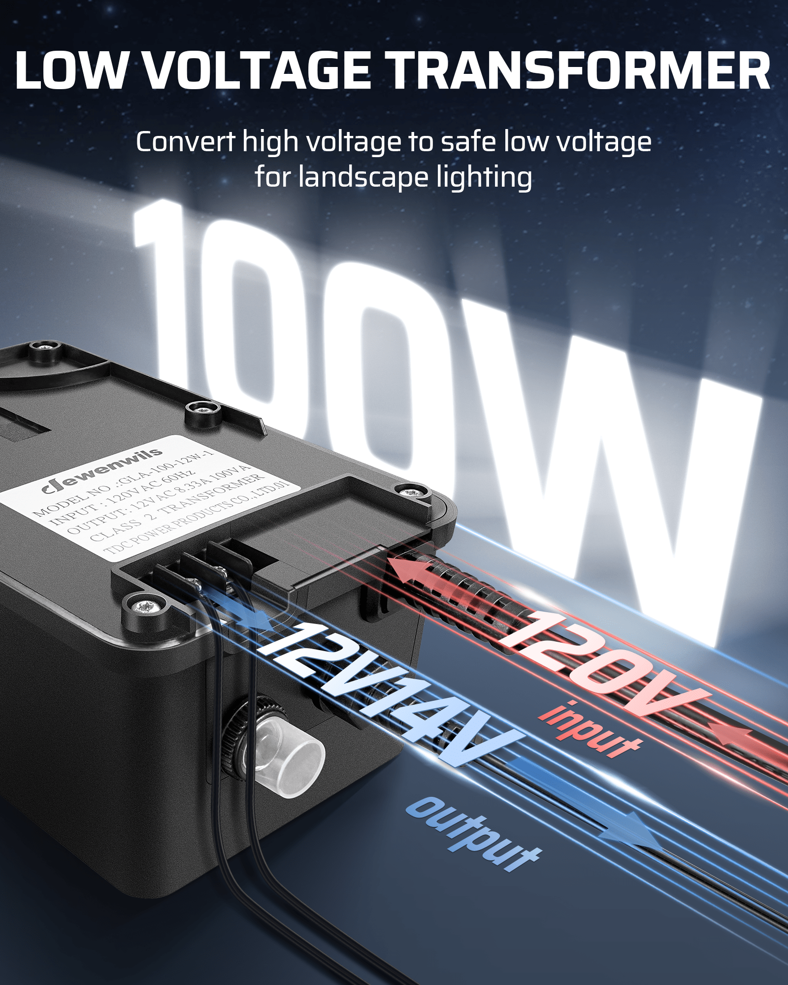 DEWENWILS 100W Low Voltage Transformer LOW VOLTAGE TRANSFORMER converts high voltage to safe low voltage for landscape lighting