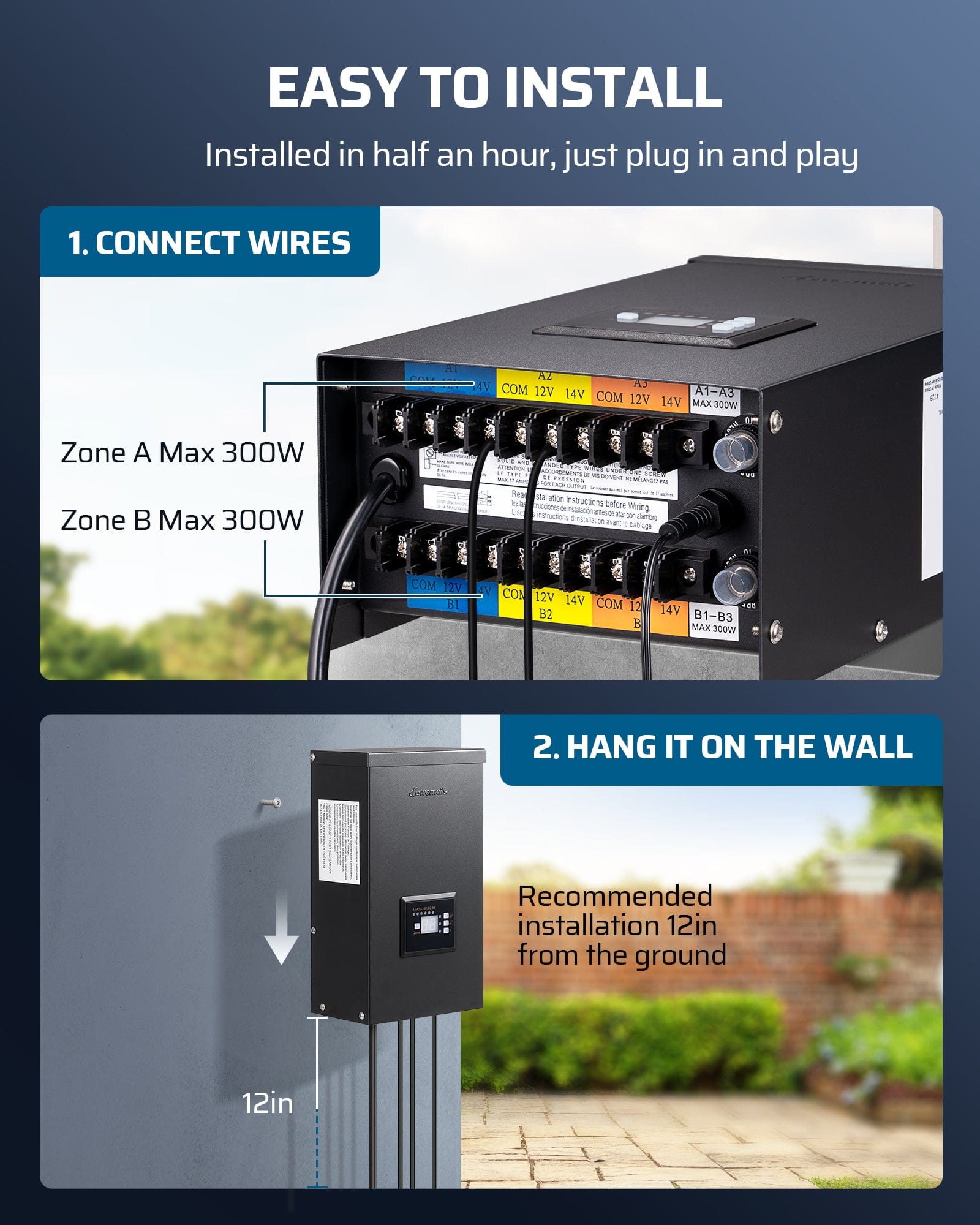 DEWENWILS 600W Low Voltage Landscape Lighting Transformer is easy to install—set up in half an hour, just plug and play
