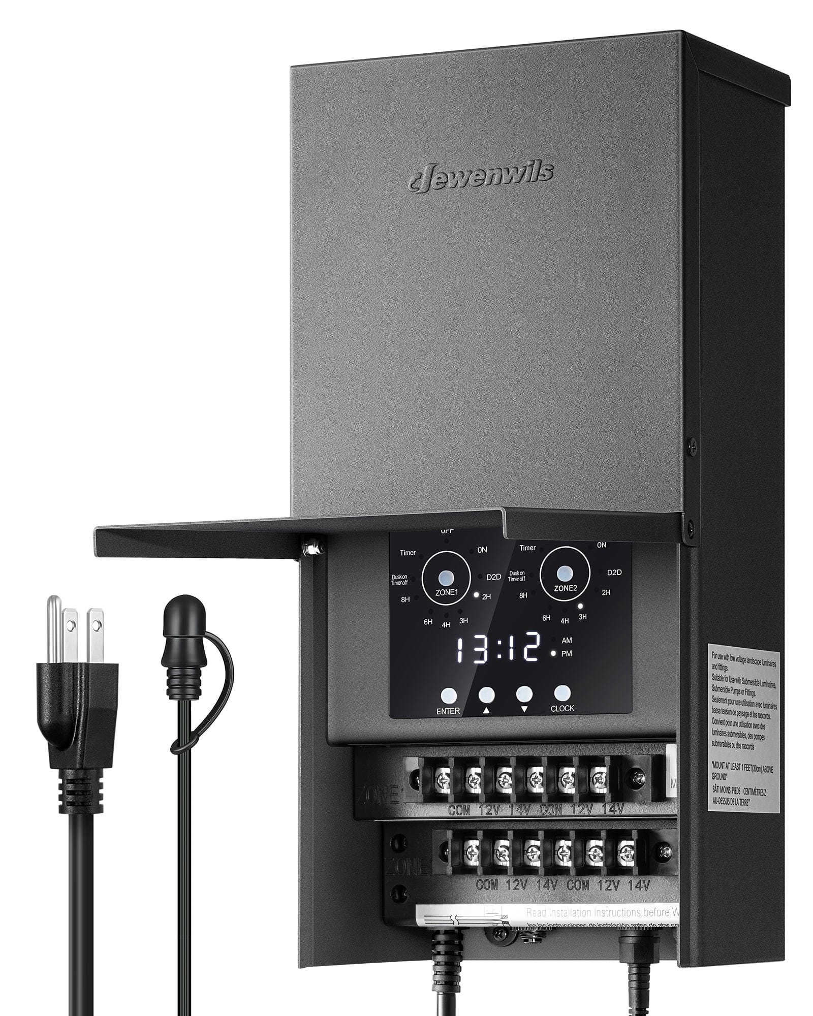 DEWENWILS 600W Low Voltage Landscape Transformer, Photocell Sensor & Timer, 2 Zone, 120VAC to 12/14VAC Outdoor Landscape Transformer, Landscape Lighting Transformer for Outdoor Garden-HOSL08K