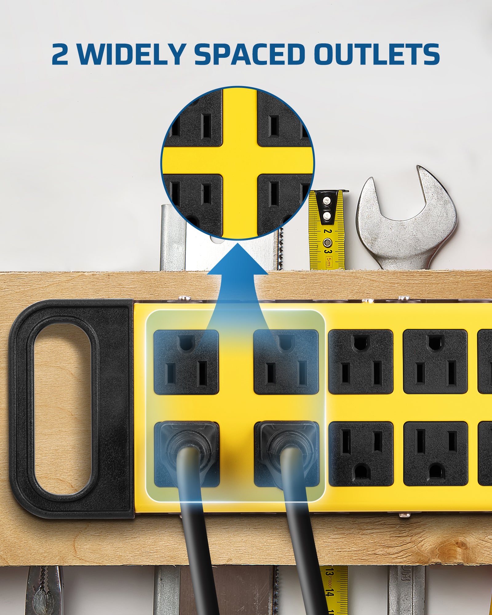 Power Strip Surge Protector: Includes 2 widely spaced outlets to easily accommodate bulky adapters without blocking adjacent plugs