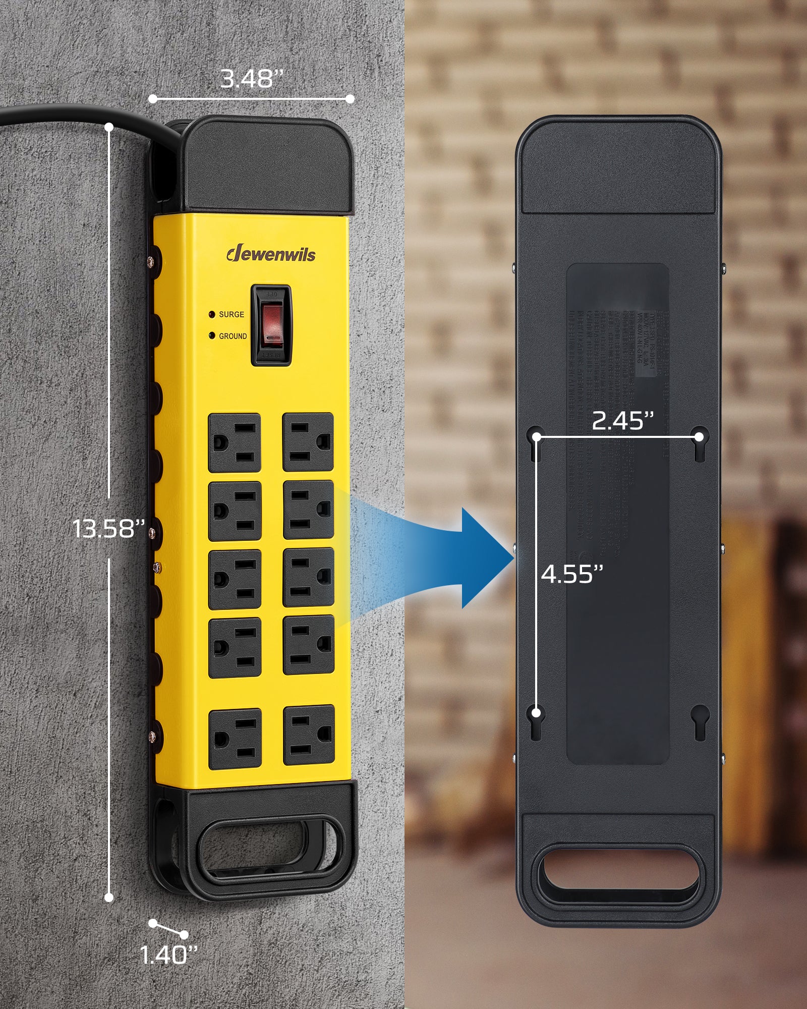 Power Strip Surge Protector dimensions