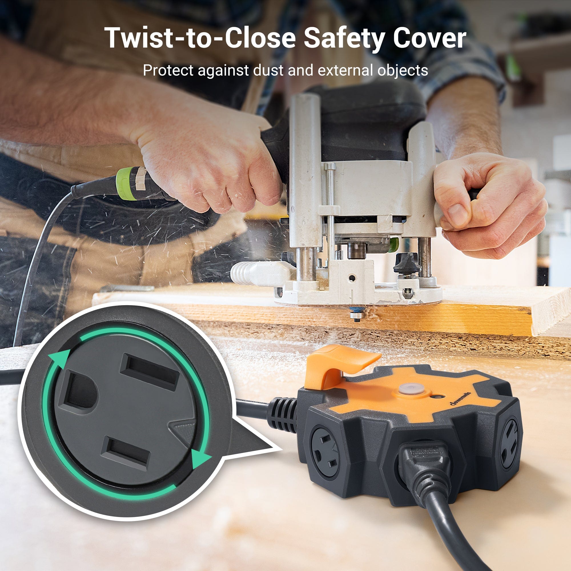 DEWENWILS 5-Outlet Power Strip with 6ft Heavy Duty Extension Cord, 14 Gauge SJTW for Indoor Outdoor, 15AMP Overload Protection, Swivel Safety Covers-HOU506B