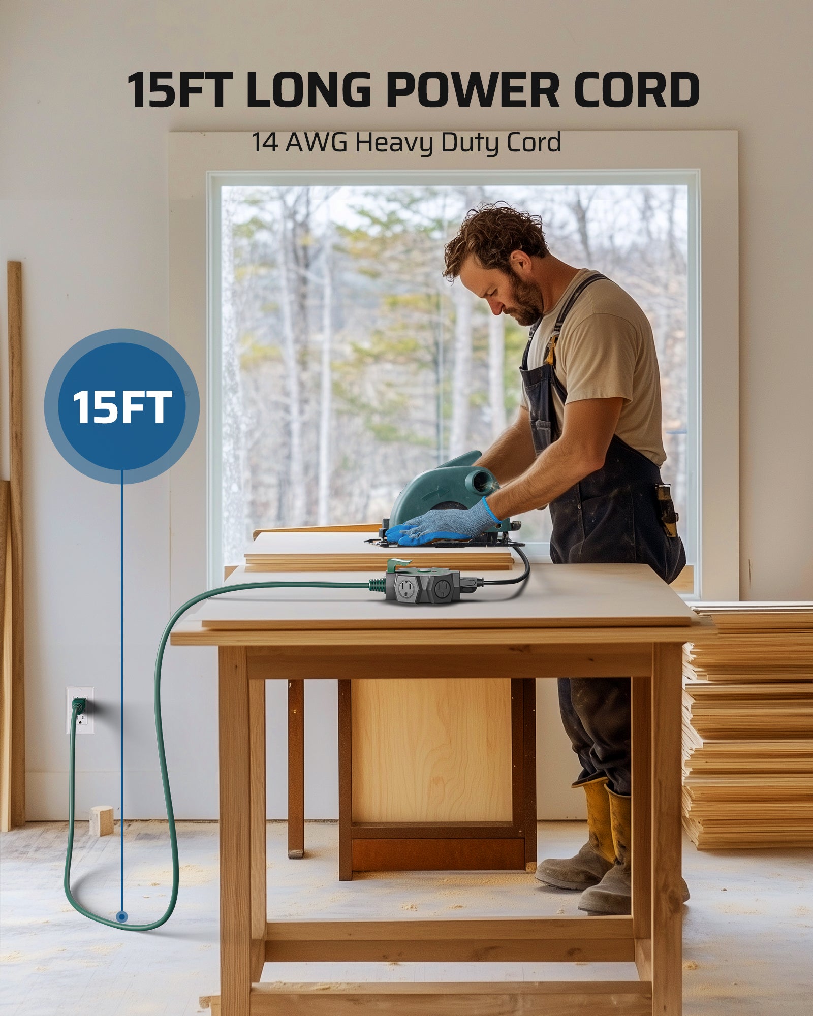 DEWENWILS Industrial Power Strip, Multifaceted Head Heavy Duty Power Strip, 5-Outlet Power Strip, 15FT STJW 14/3C Line Length, 125V, 60Hz, 15A, 1875W, Workshop Power Strip-HOU515C