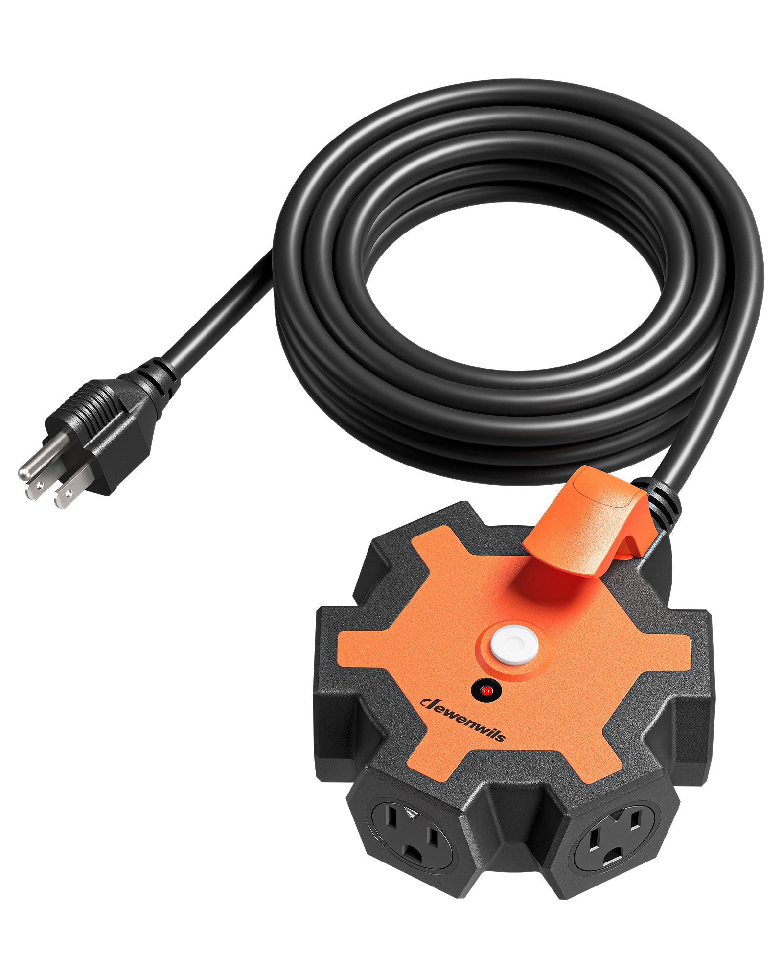 DEWENWILS Industrial Power Strip with 5-Outlet, 15FT Heavy Duty Extension Cord for Garage, Workshop, 14/3 AWG SJTW, Circuit Breaker, Swivel Safety Covers, Black+Orange-HOU515E